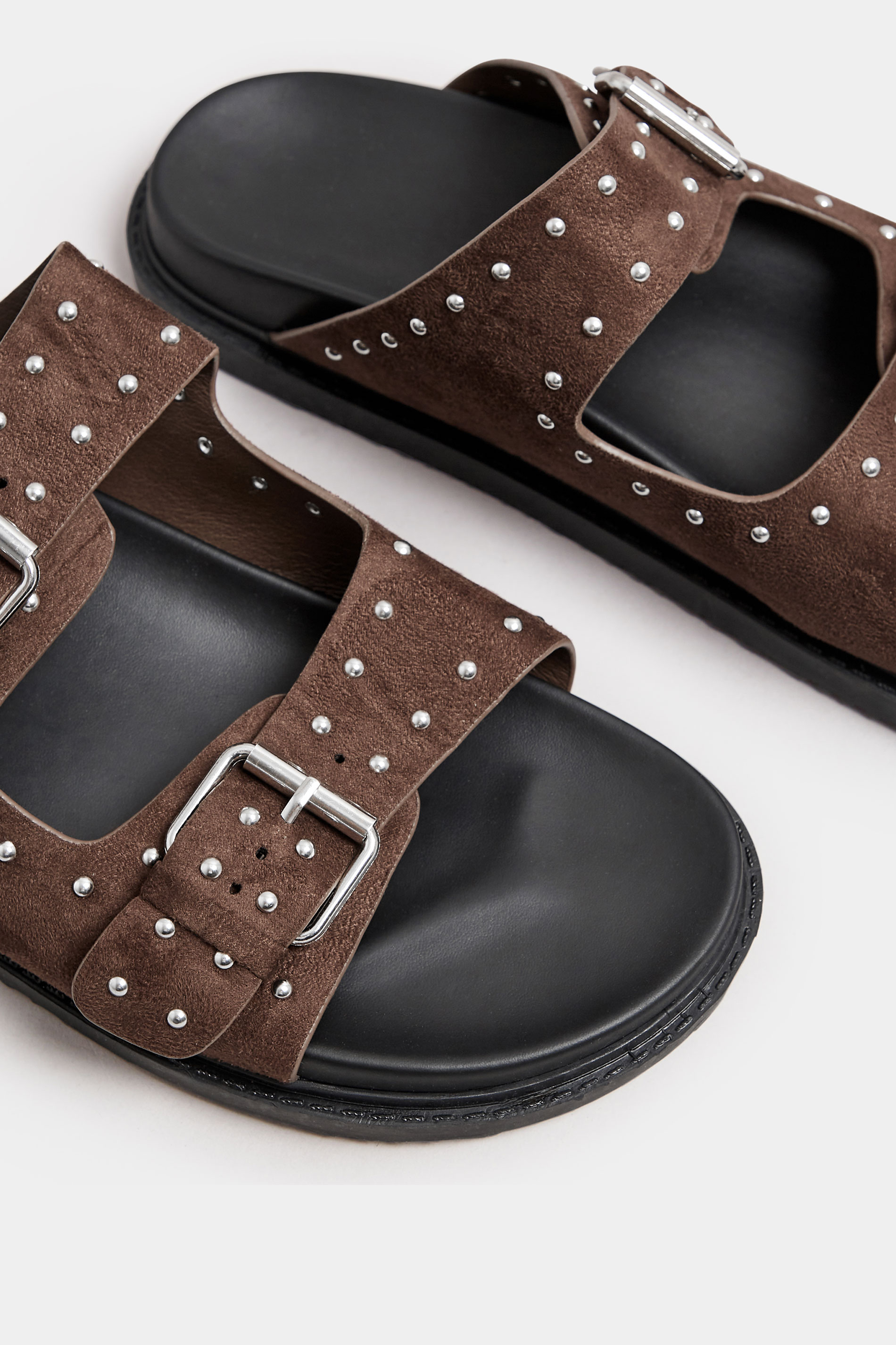 Brown Studded Buckle Strap Sandals In Extra Wide EEE Fit | Yours Clothing 5