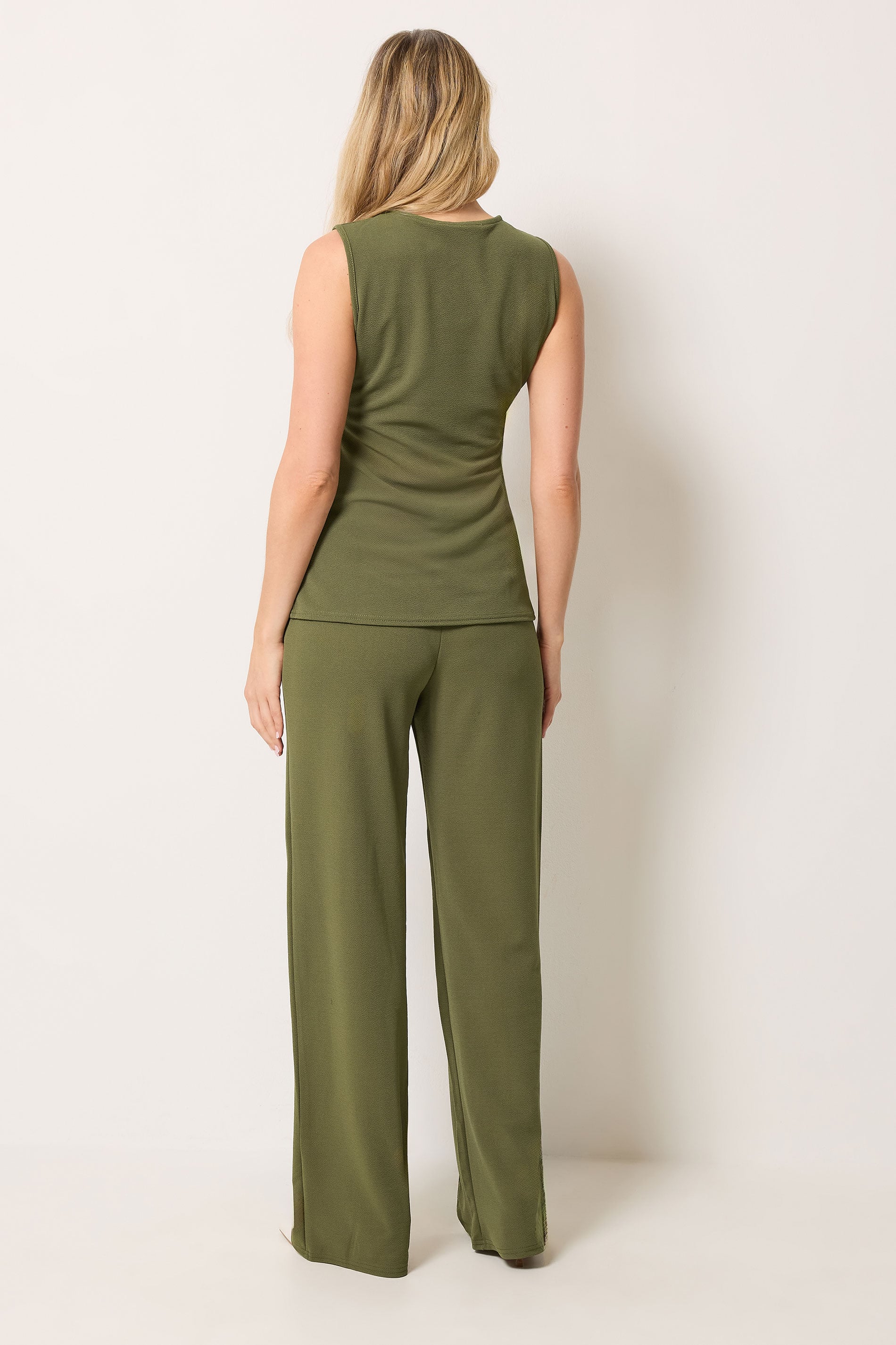LTS Tall Women's Set Khaki Green Textured Waistcoat & Wide Leg Trousers | Long Tall Sally 1