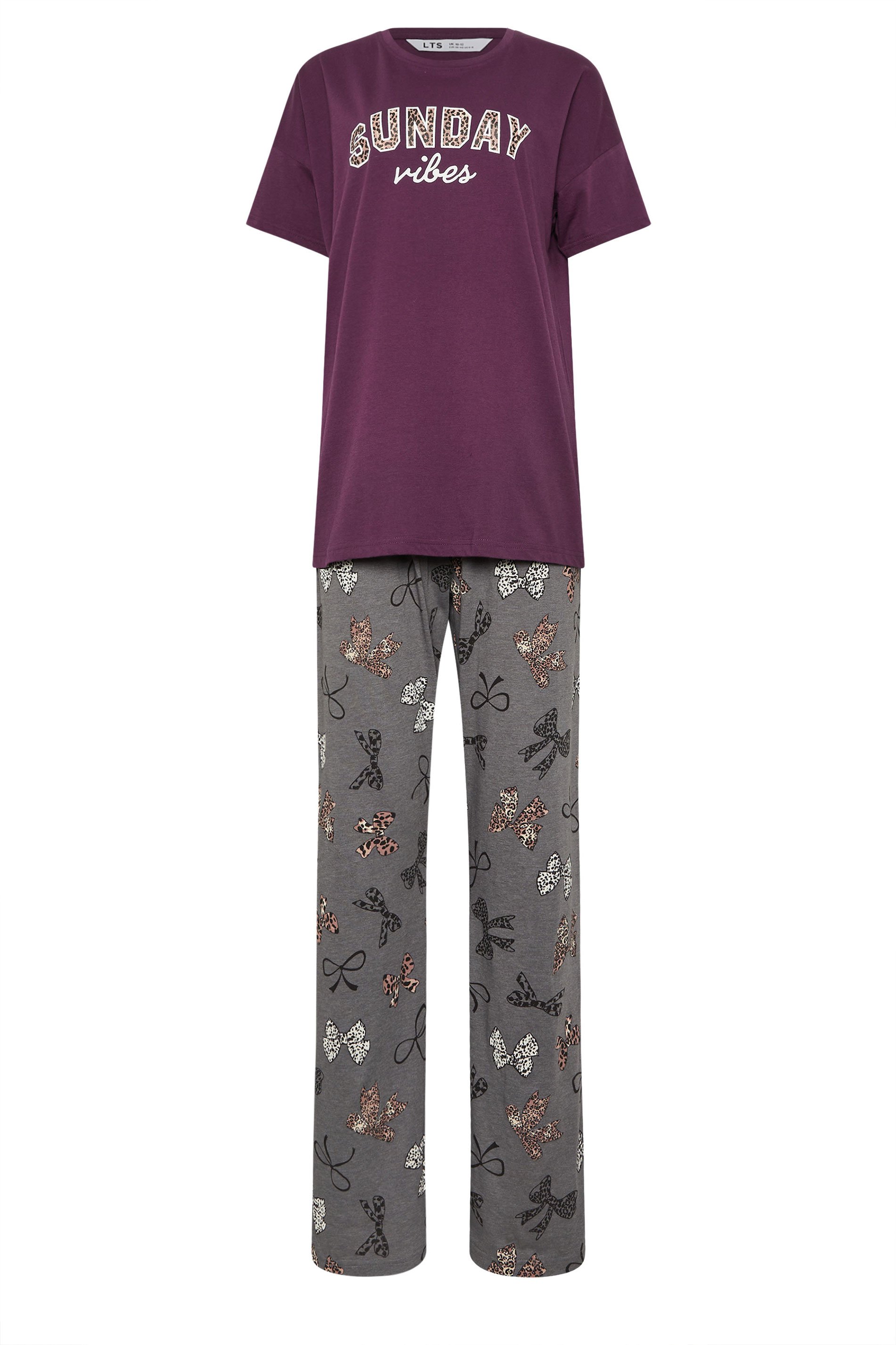 LTS Tall Burgundy Red Leopard 'Sunday Vibes' Slogan Pyjama Set | Long Tall Sally 5