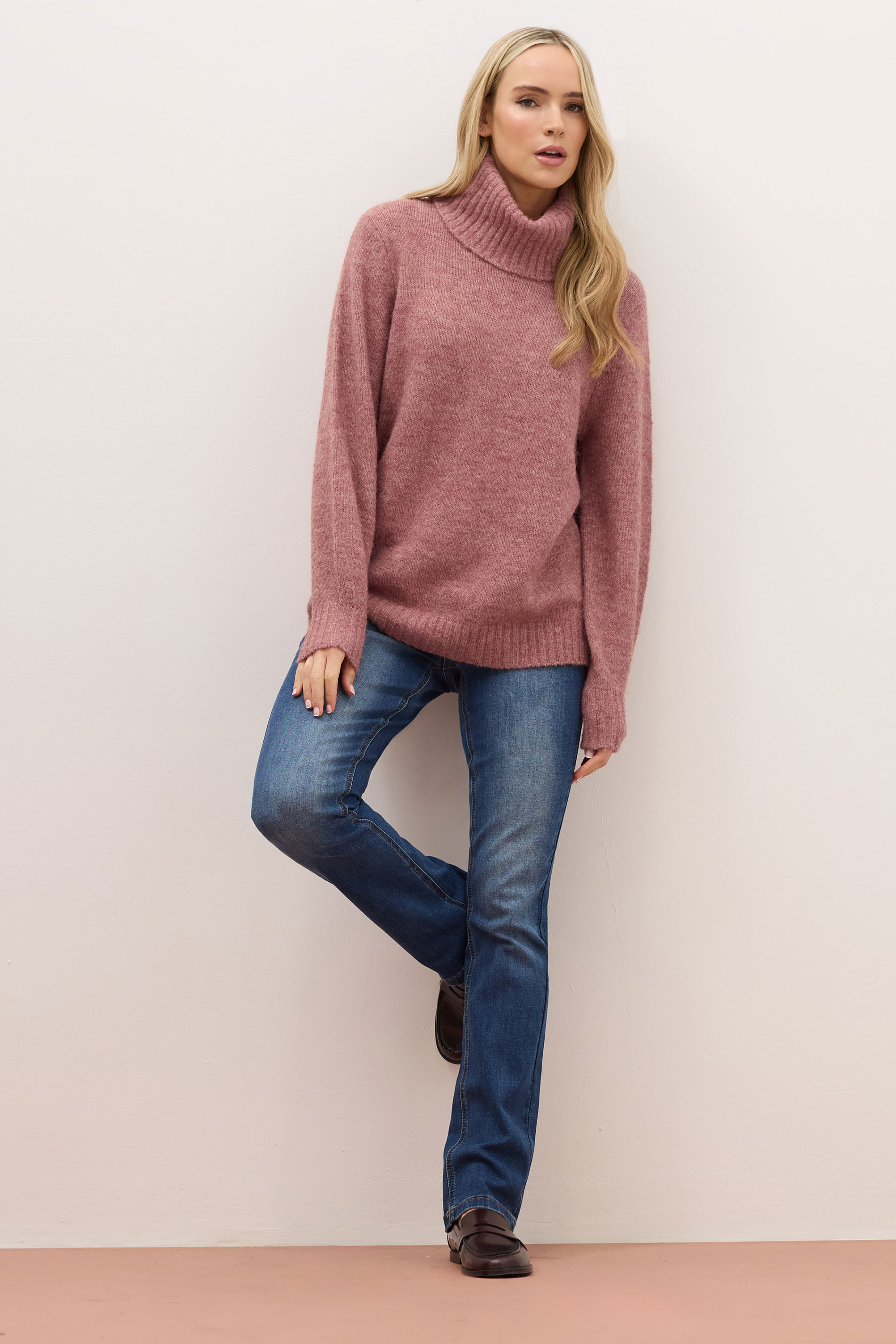LTS PREMIUM Tall Pink Chunky Wool Roll Neck Jumper | Long Tall Sally 3