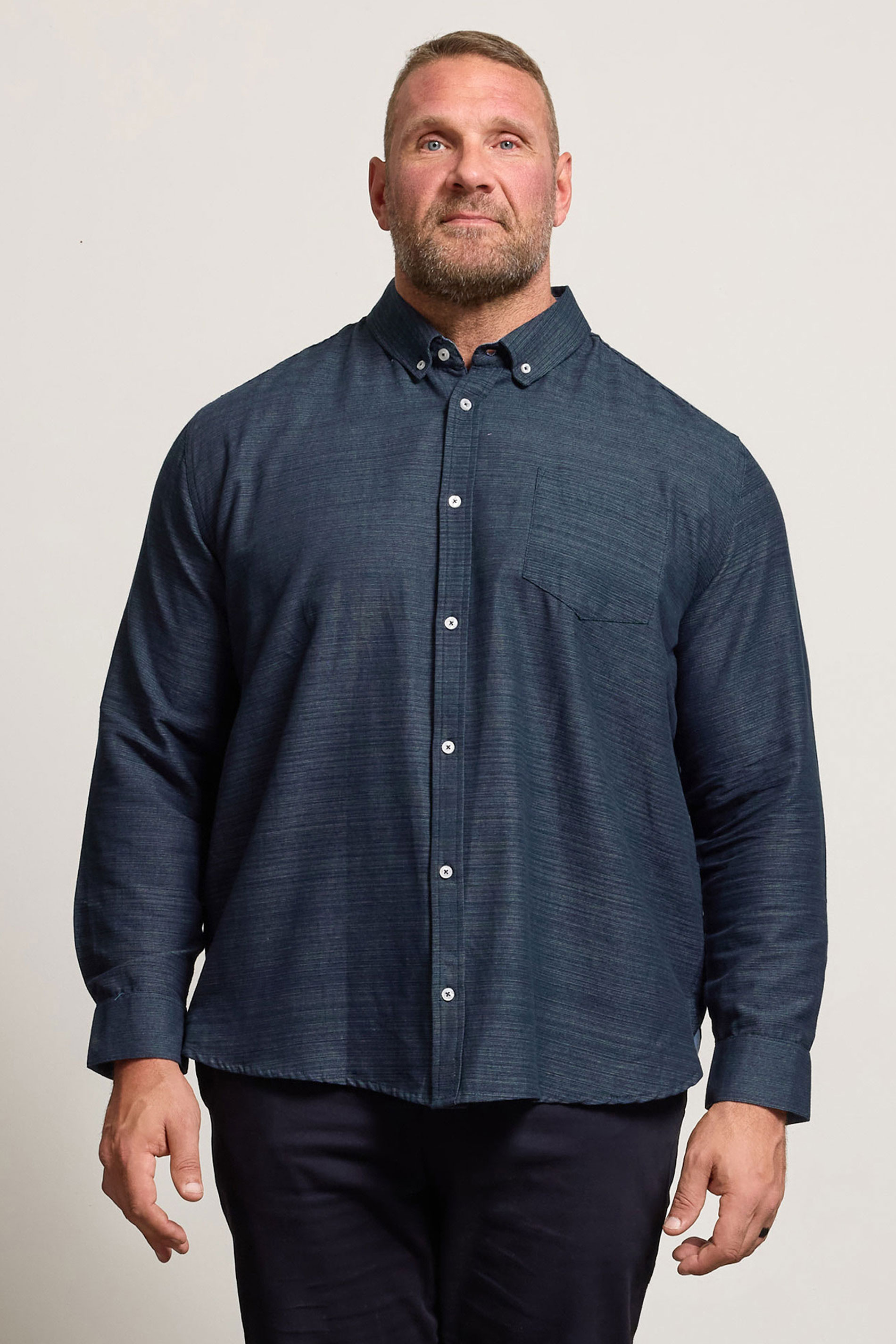 BadRhino Big & Tall Navy Blue Long Sleeve Slub Shirt | BadRhino 2