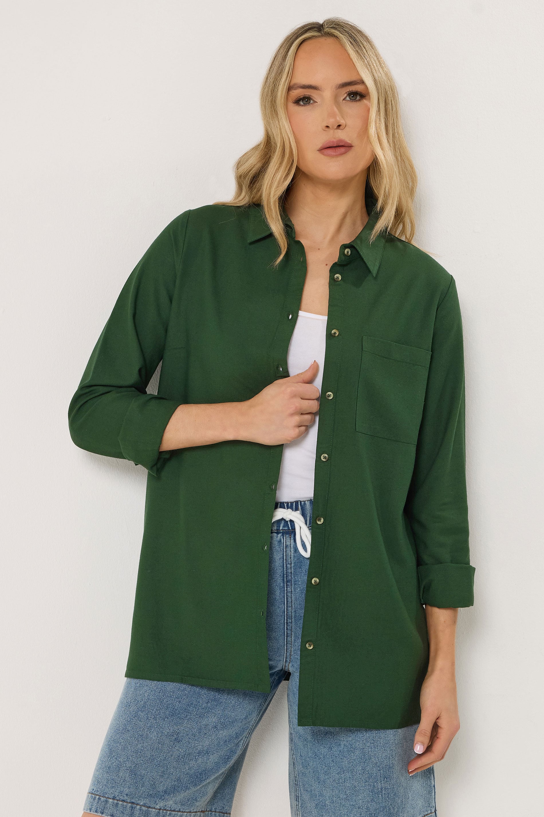 LTS Tall Women's Forest Green Long Sleeve Linen Shirt | Long Tall Sally  3