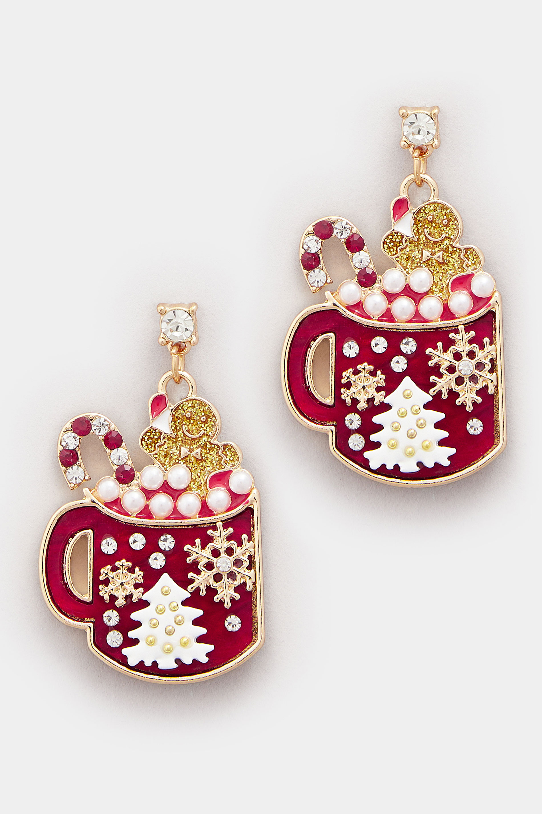 Gold Tone Hot Chocolate Christmas Novelty Earrings | Yours Clothing 2