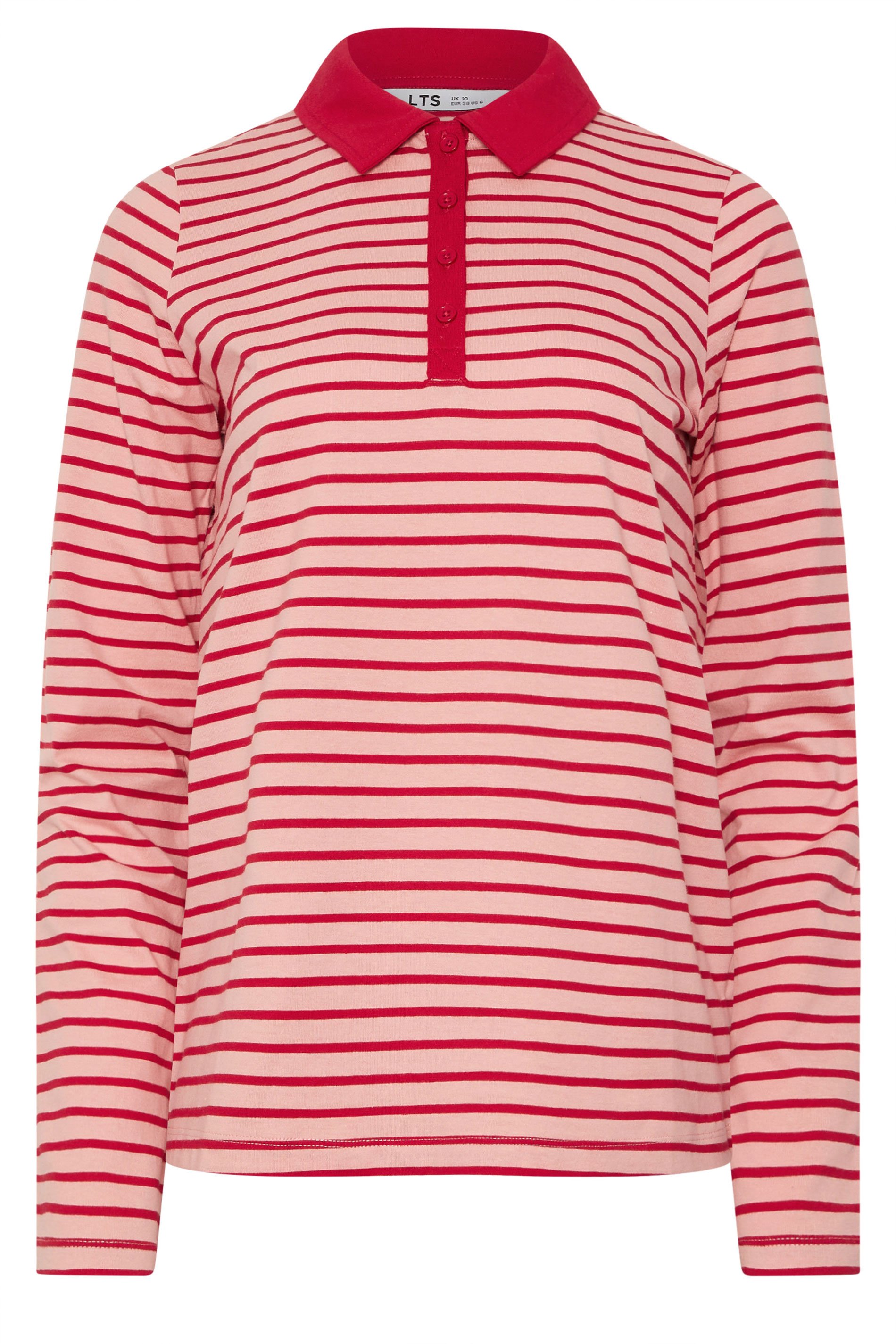 LTS Tall Women's Red and Pink Stripe Polo T-Shirt | Long Tall Sally 5