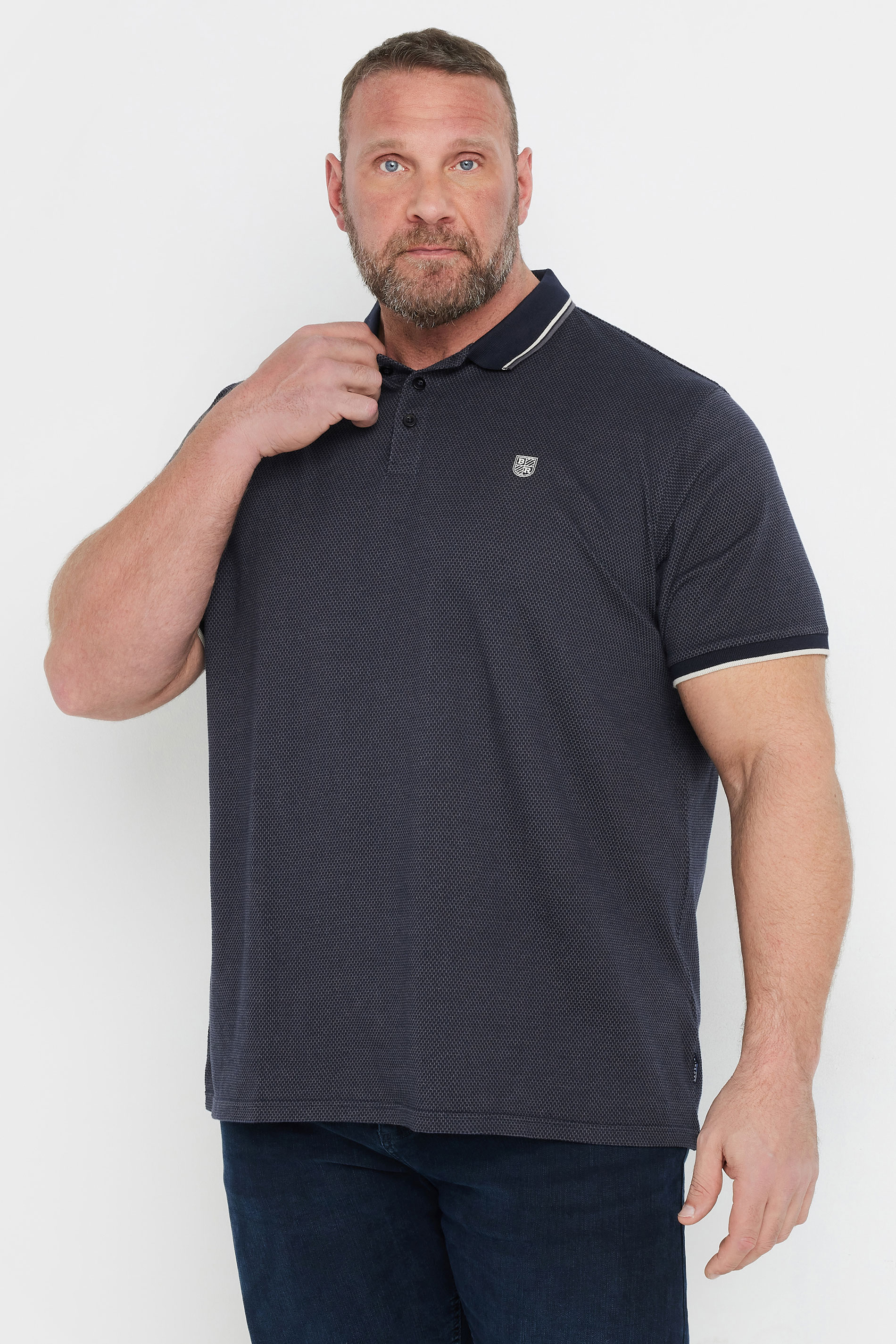 BadRhino Big & Tall Navy Blue Textured Waffle Polo Shirt | BadRhino 2
