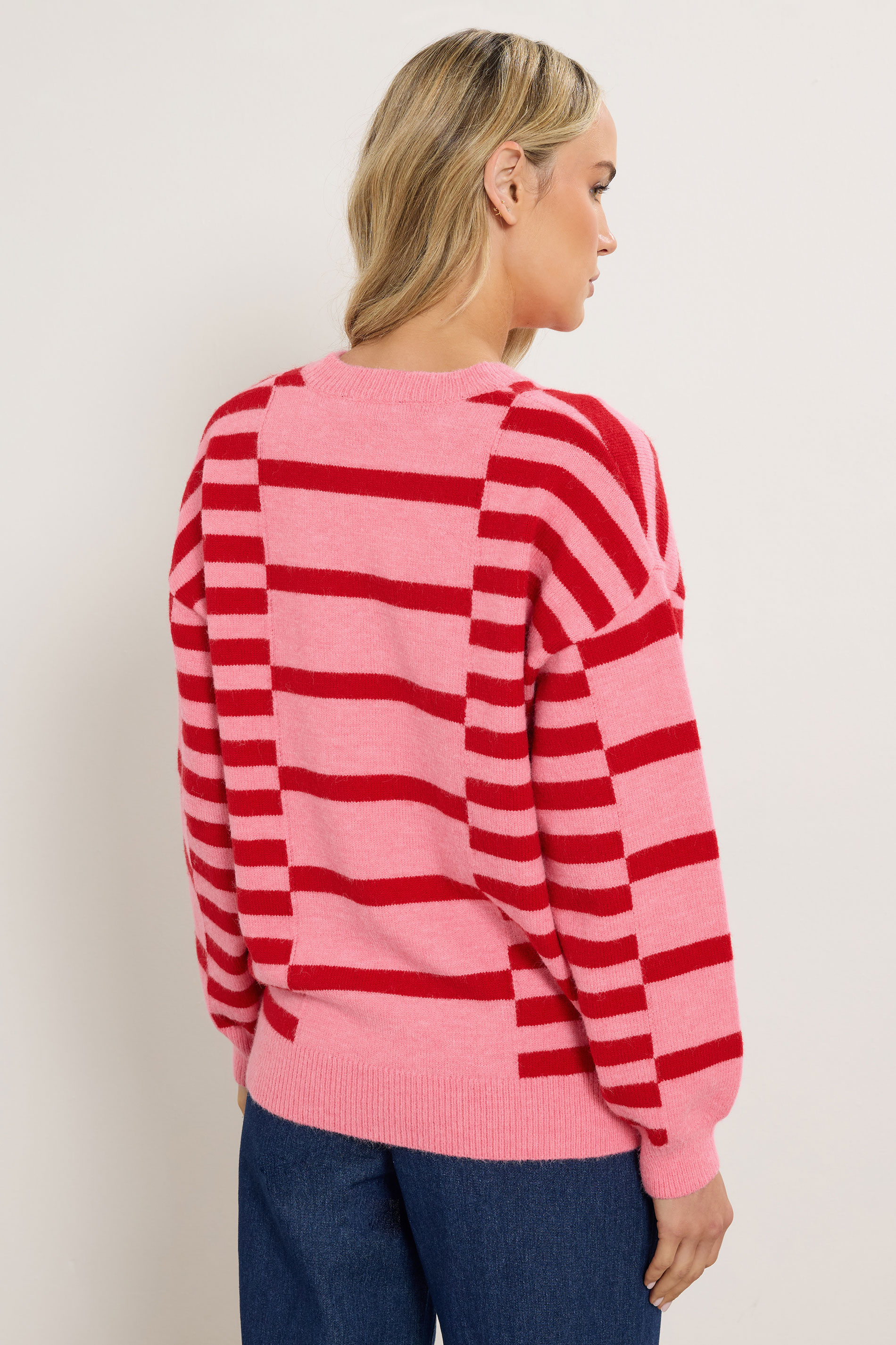 LTS Tall Pink & Red Striped Knitted Jumper | Long Tall Sally 3