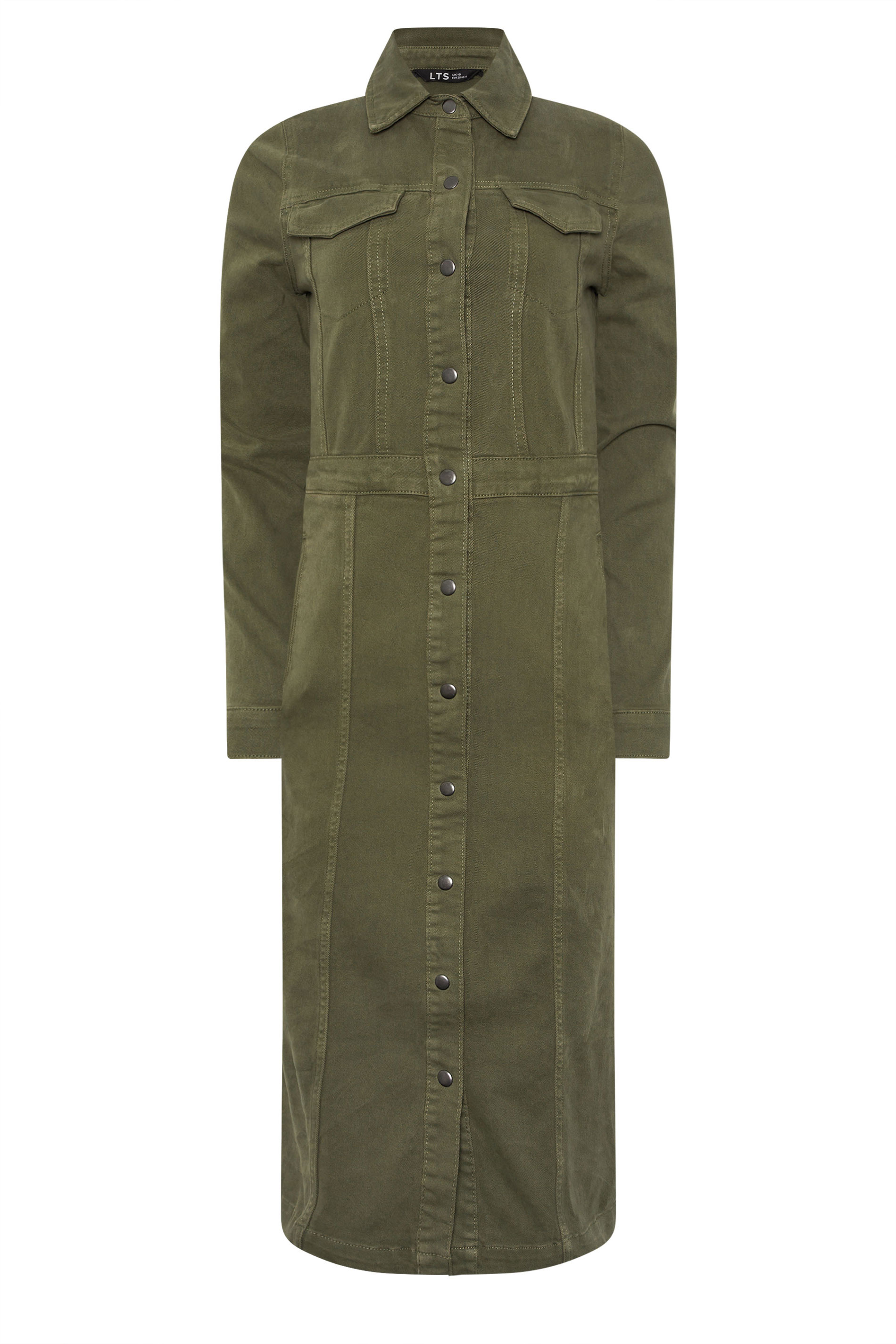 LTS Tall Women's Olive Green Button Denim Midi Dress | Long Tall Sally 5
