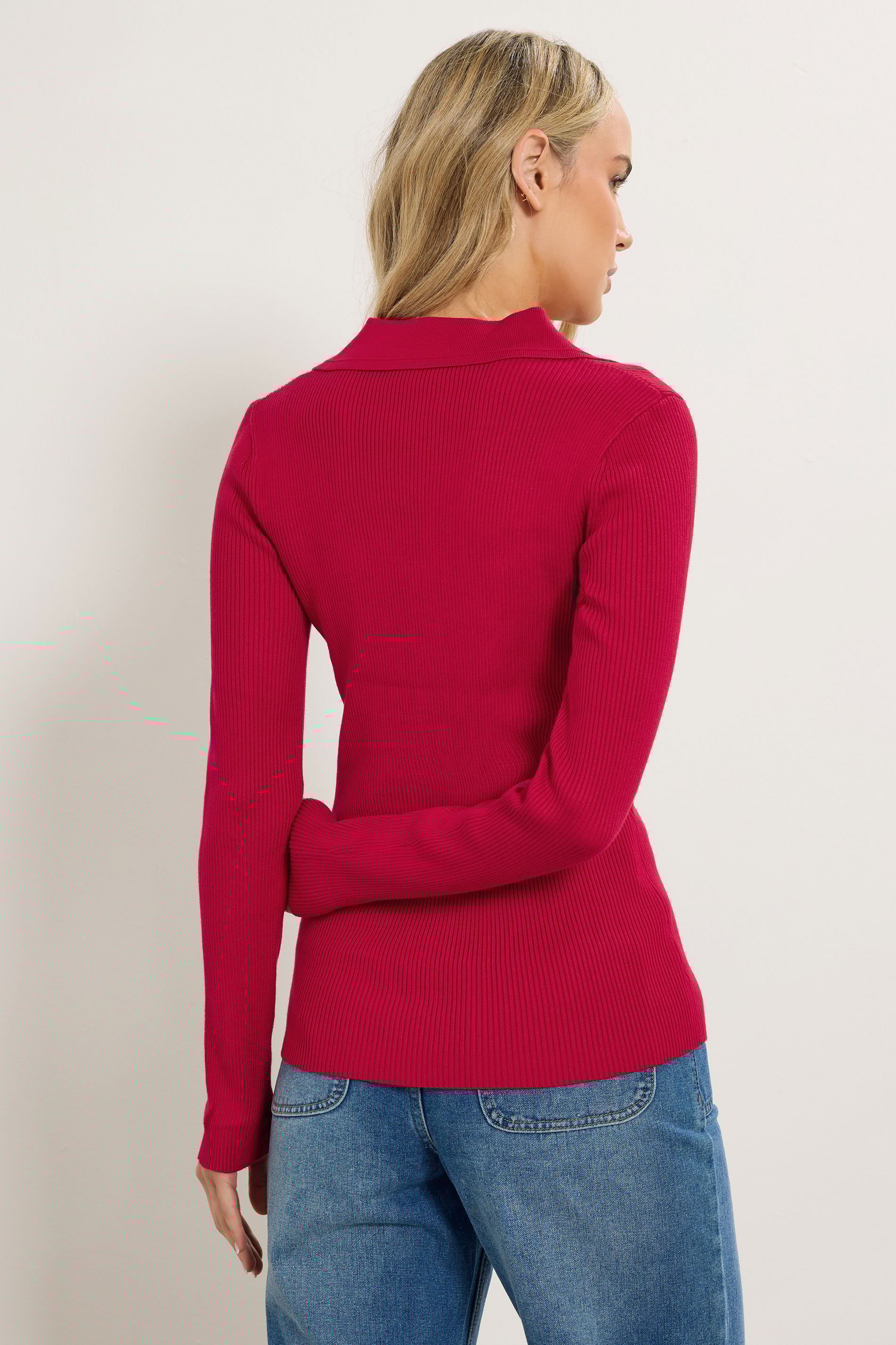 LTS Tall Red Ribbed Button Detail Top | Long Tall Sally 3