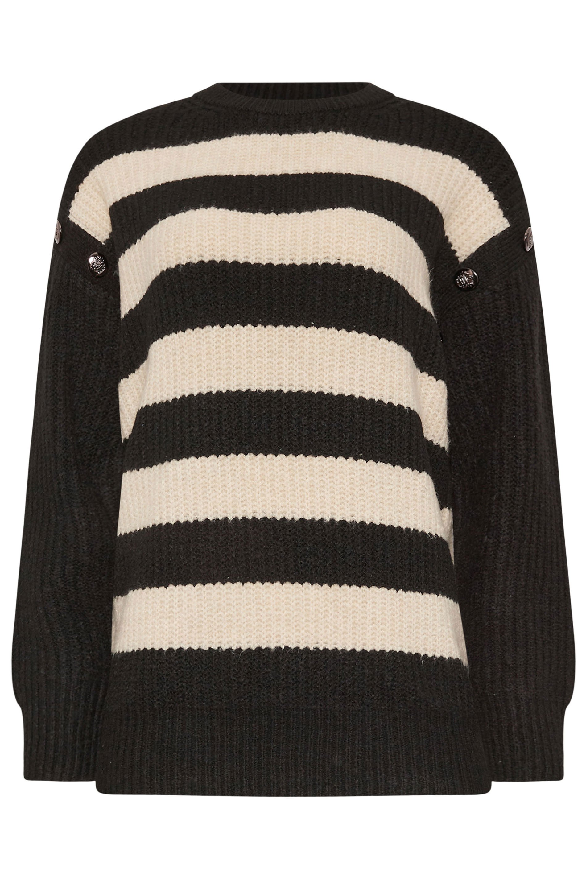 LTS Tall Black Knitted Striped Button Jumper | Long Tall Sally 5