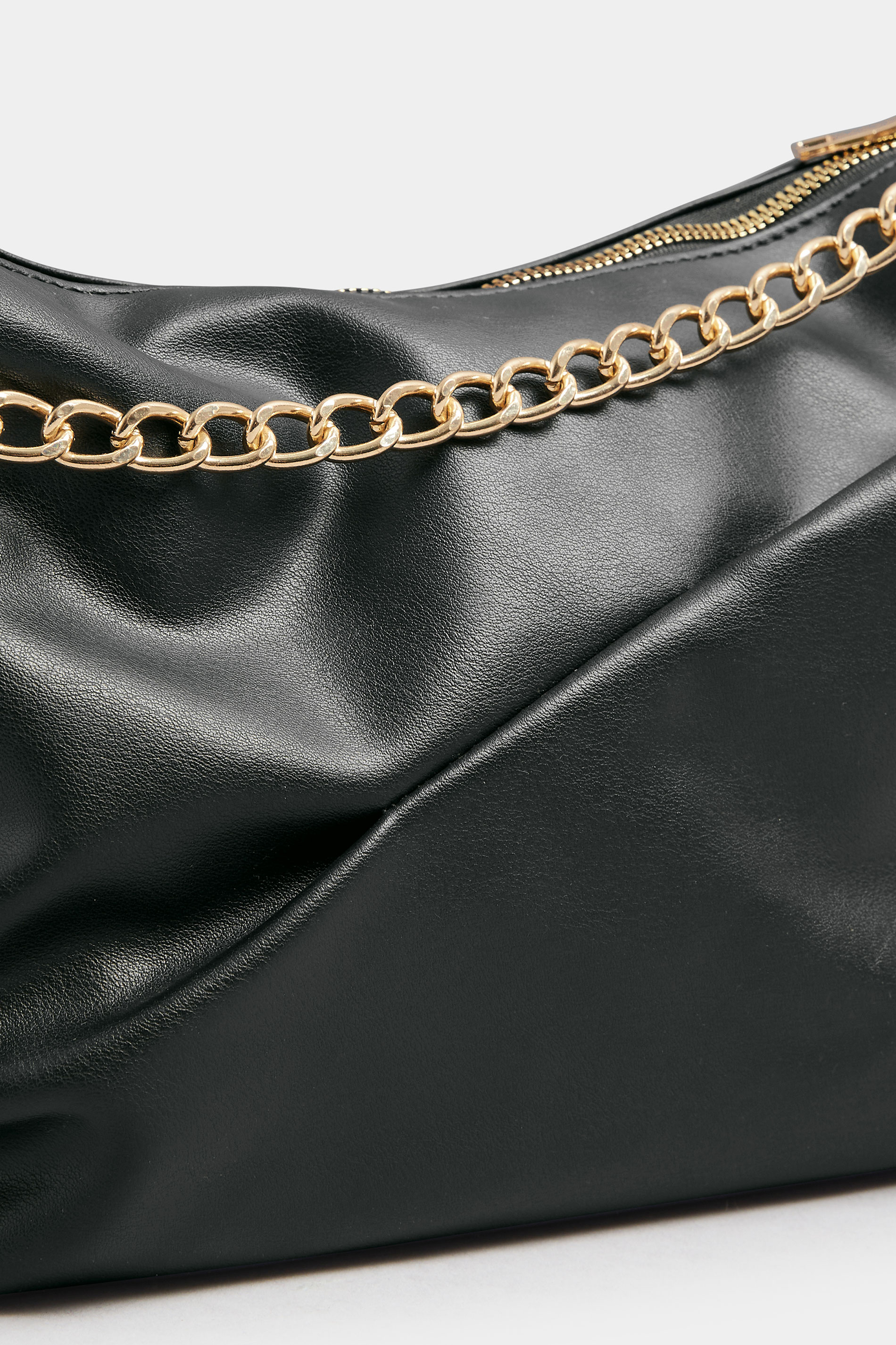 Black Ruched Chain Detail Shoulder Bag | Yours Clothing 4
