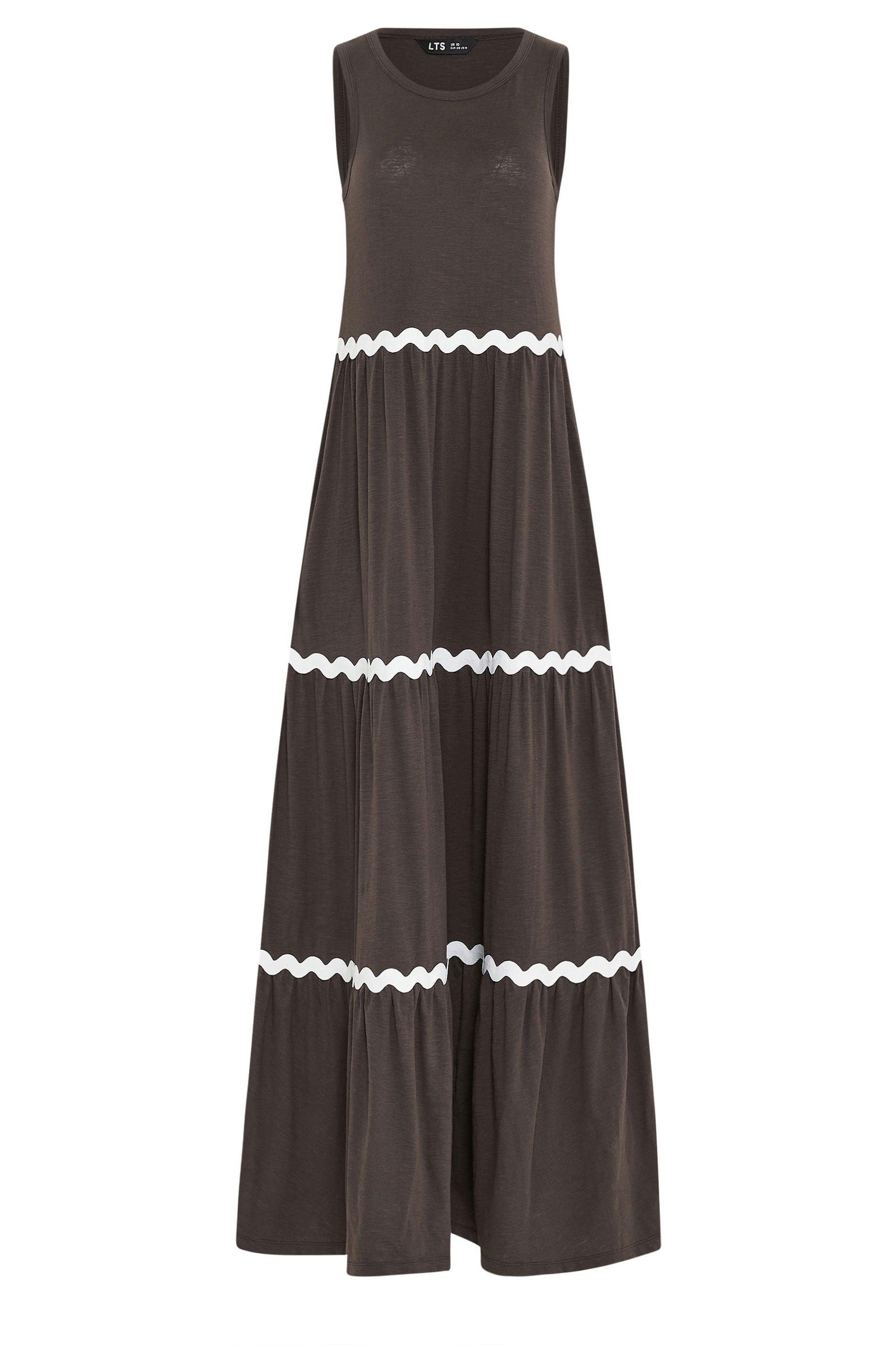 LTS Tall Women's Chocolate Brown Contrast Swirl Tiered Cotton Maxi Dress | Long Tall Sally 5