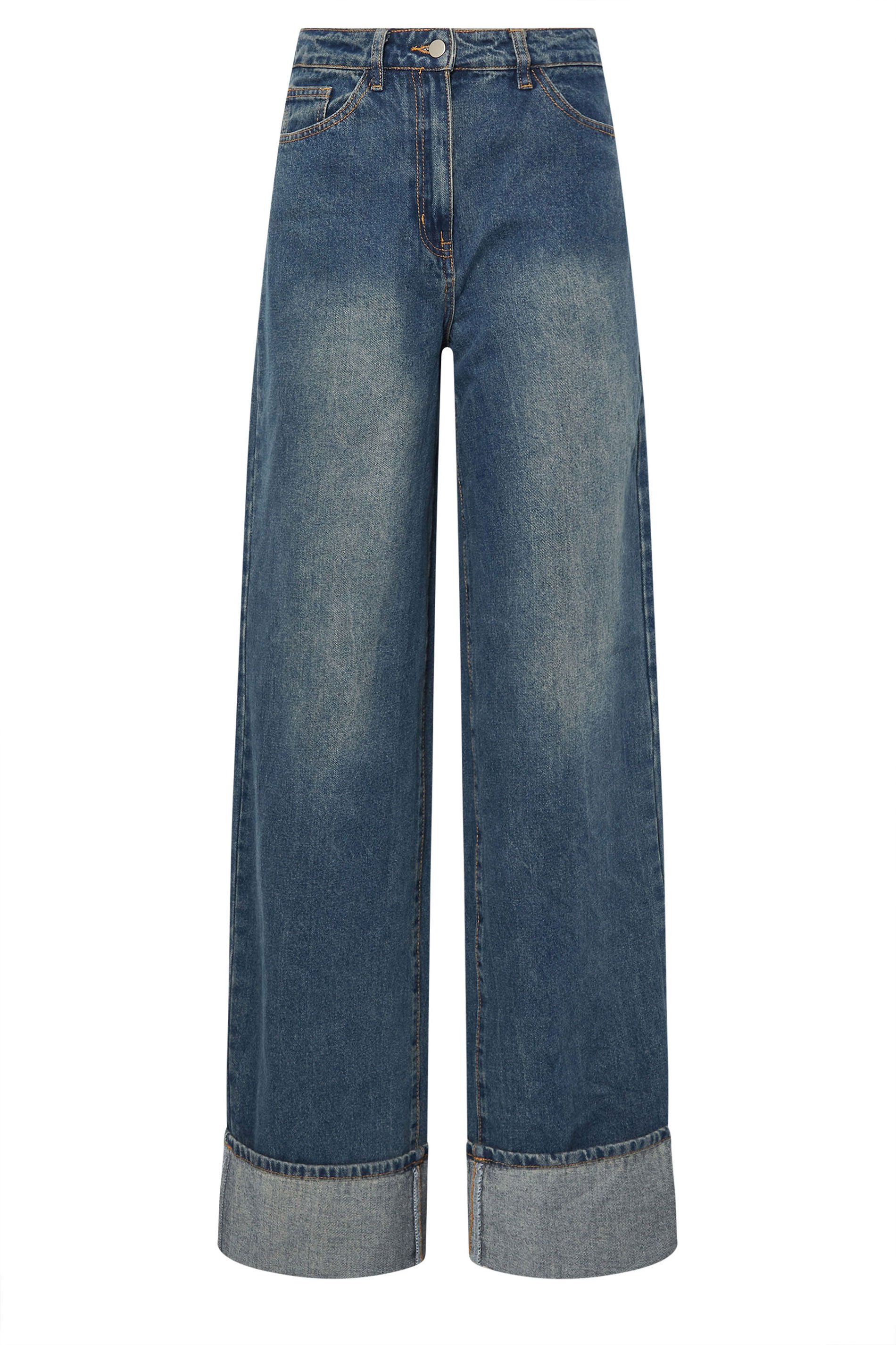 LTS Tall Dark Blue Washed Denim Turn Up Jeans | Long Tall Sally 8
