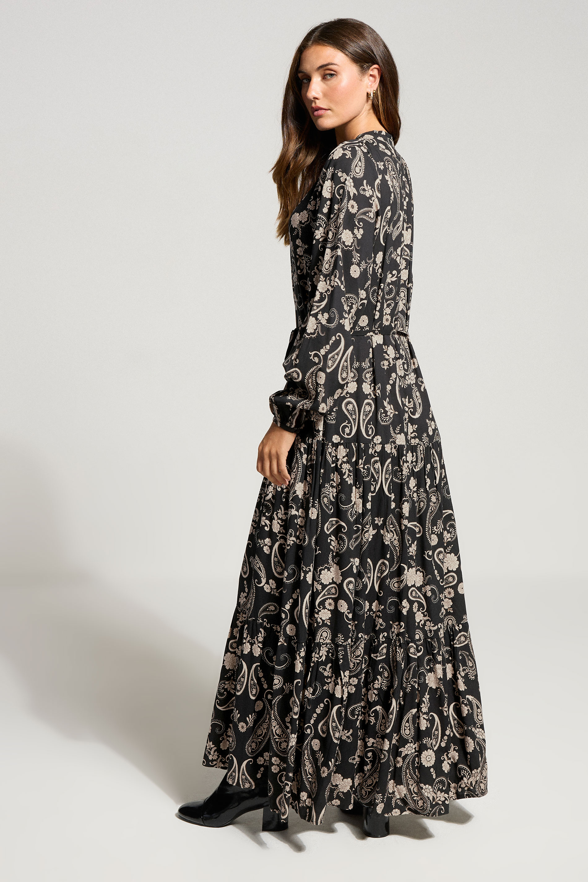 LTS Tall Black Paisley Tie Waist Maxi Dress | Long Tall Sally 4