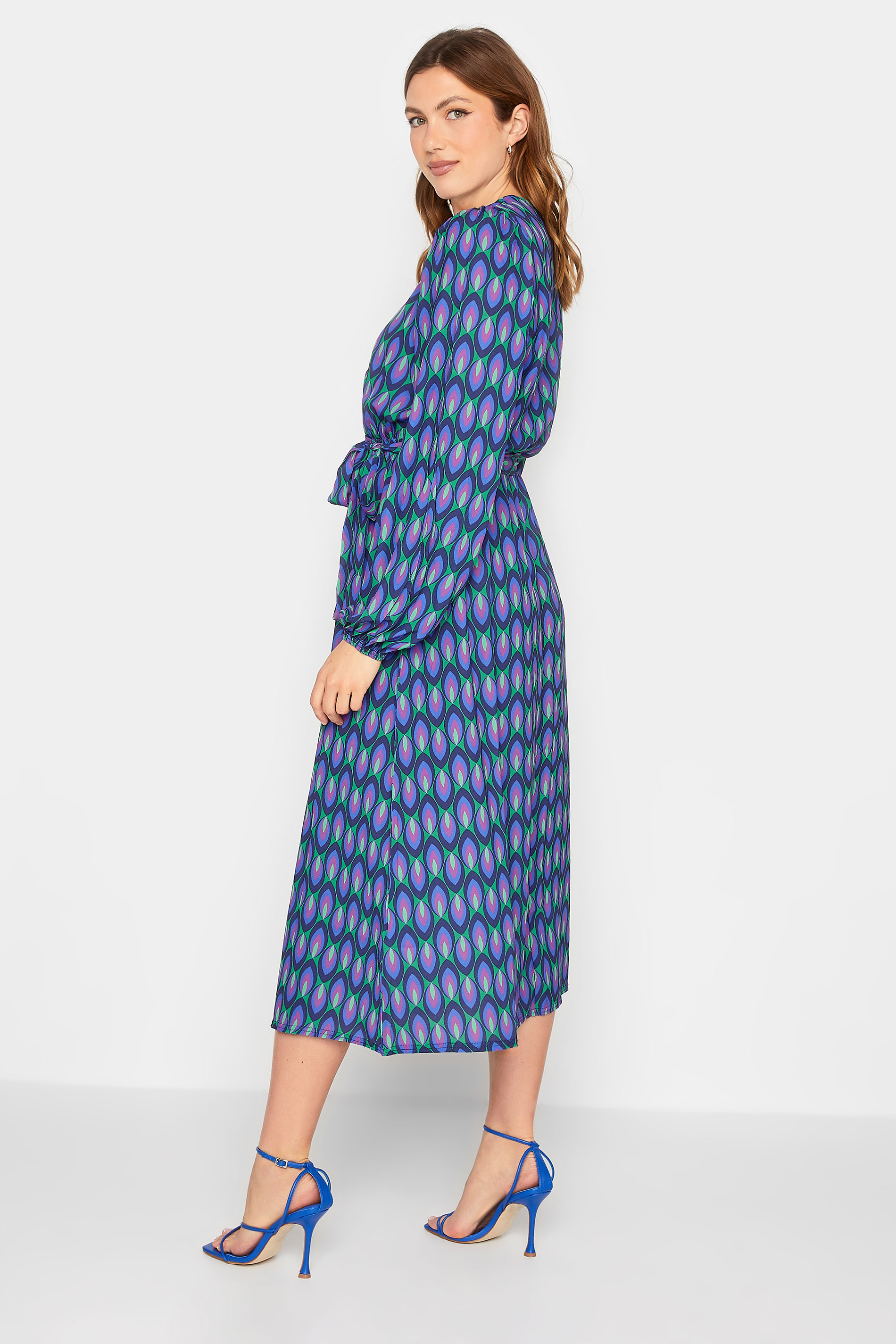 LTS Tall Women's Blue Geometric Print Midi Wrap Dress | Long Tall Sally 3