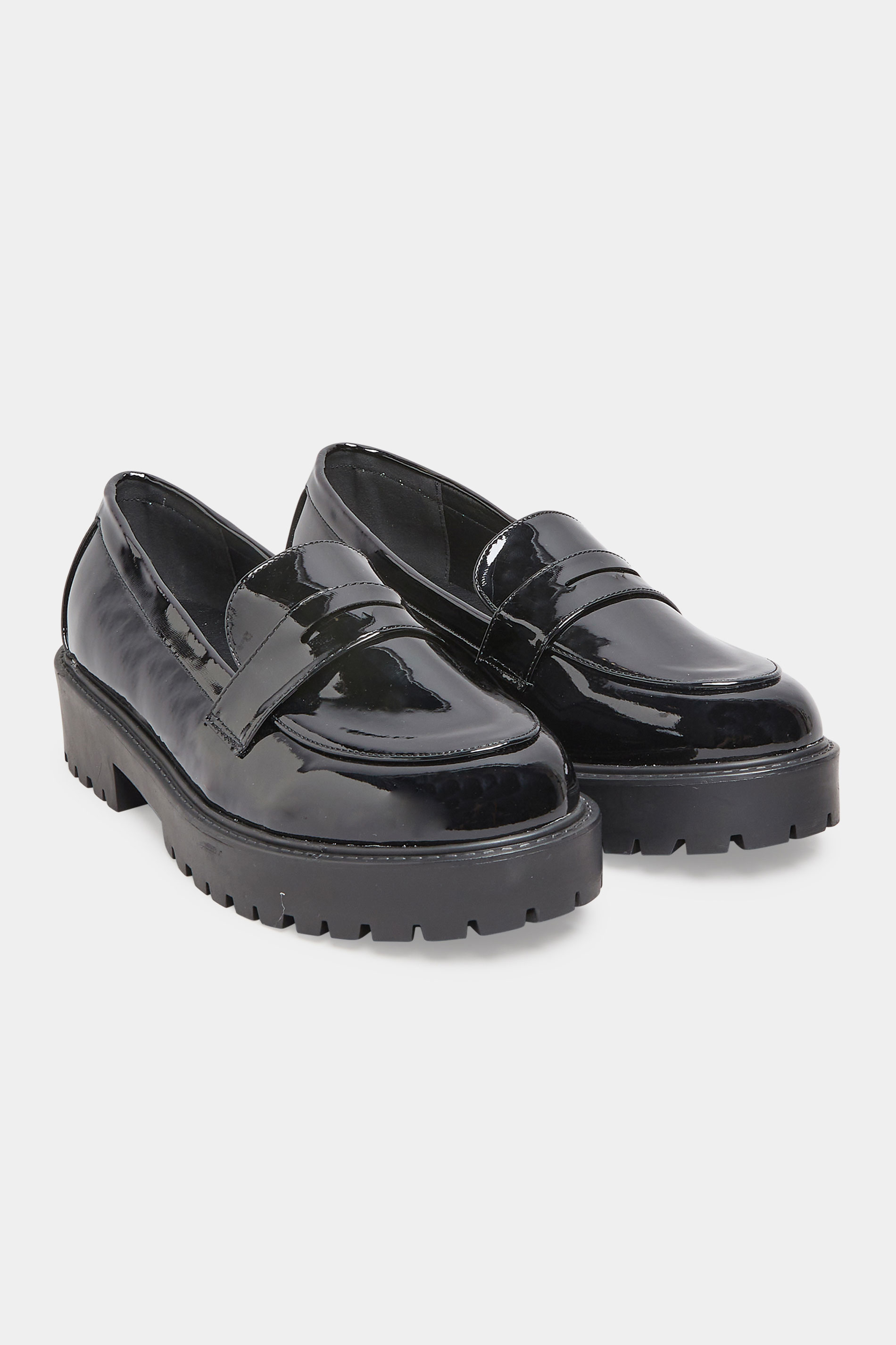 Plus Size Black Patent Chunky Loafers In Wide E Fit & Extra Wide EEE Fit | Yours Clothing 2