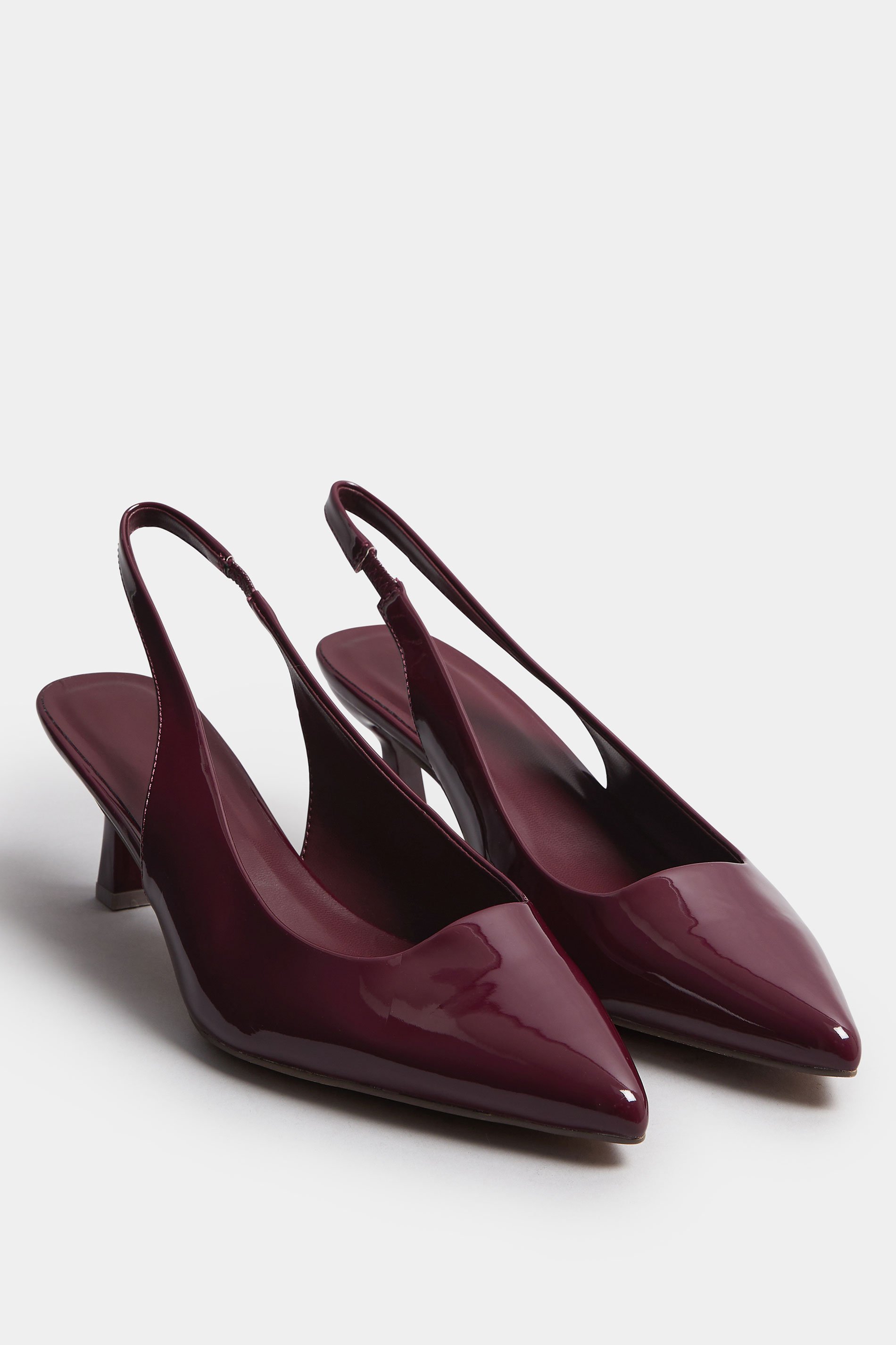 Burgundy Red Patent Slingback Kitten Heels In Extra Wide EEE Fit | Yours Clothing 3