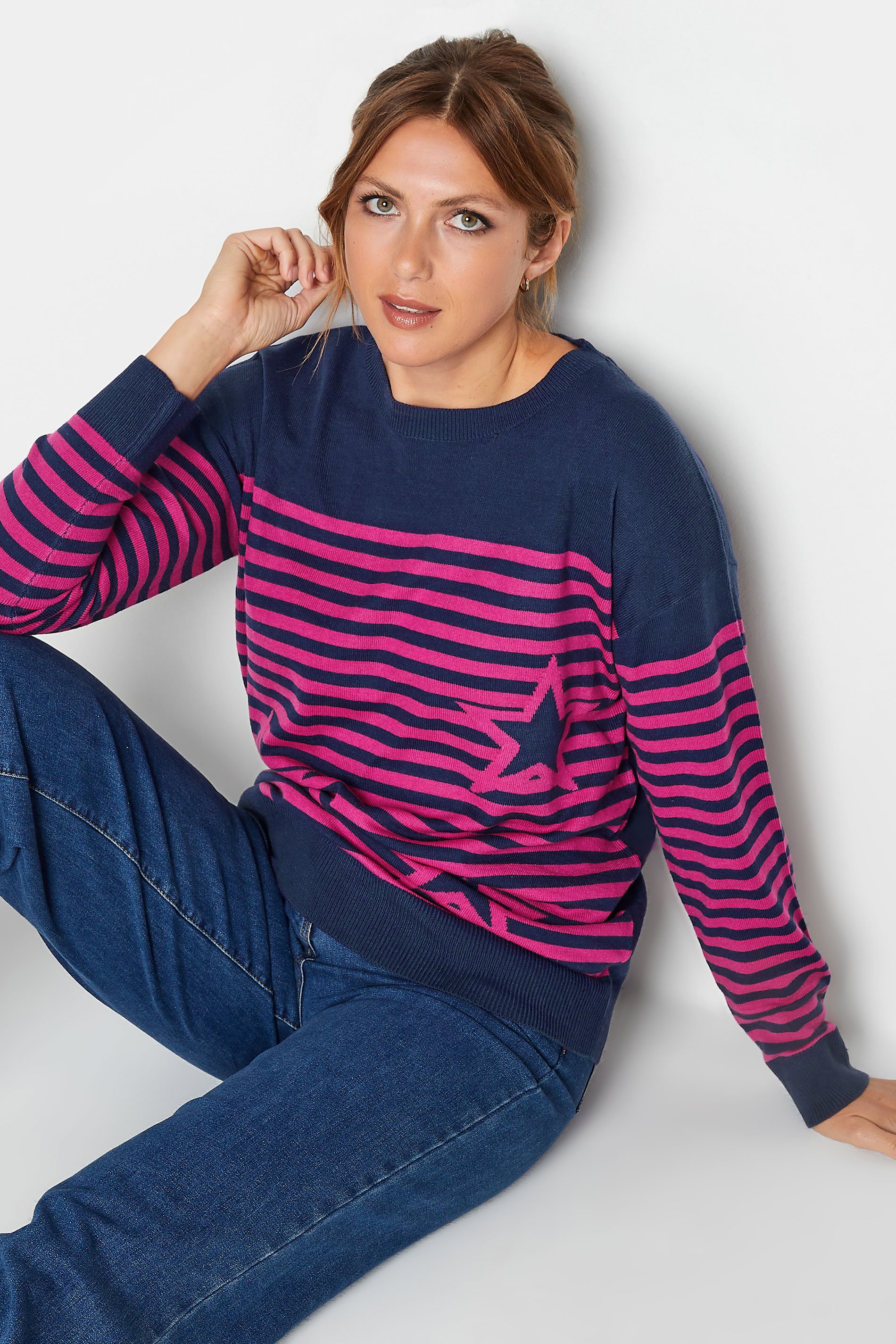 LTS Tall Navy Blue Star & Stripe Print Jumper | Long Tall Sally 5