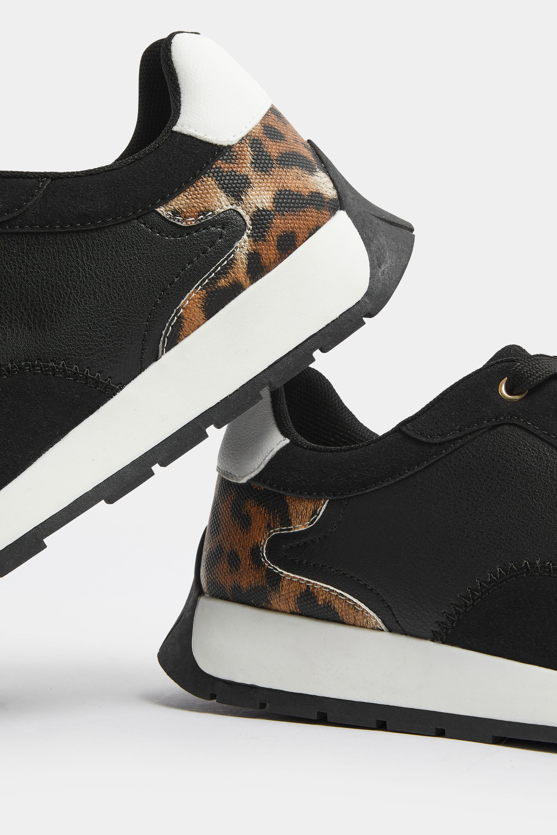 Black Leopard Print Panelled Runner Trainers In Extra Wide EEE Fit | Yours Clothing 5