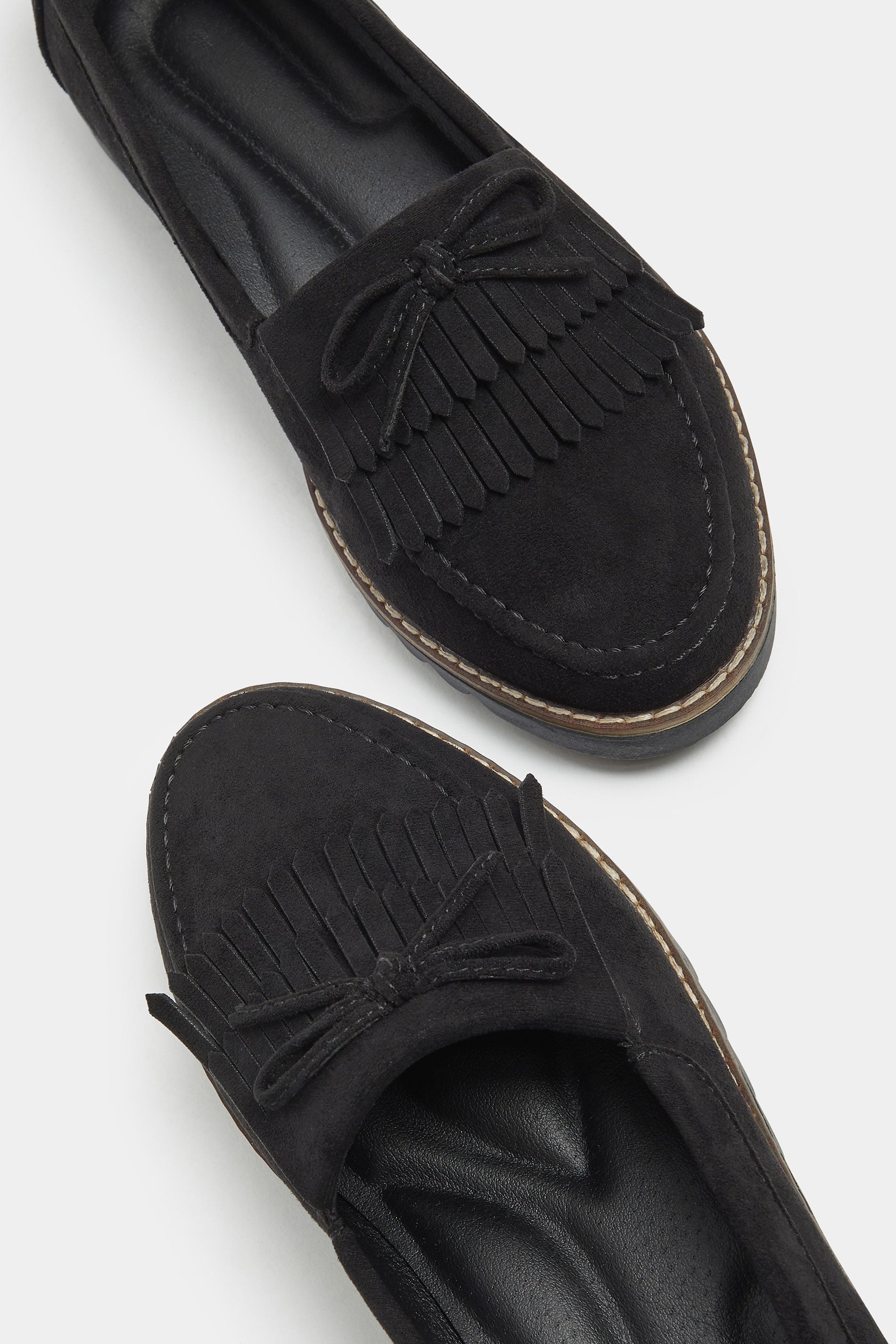 Black Faux Suede Fringe Loafers In Wide E Fit | Yours Clothing 5