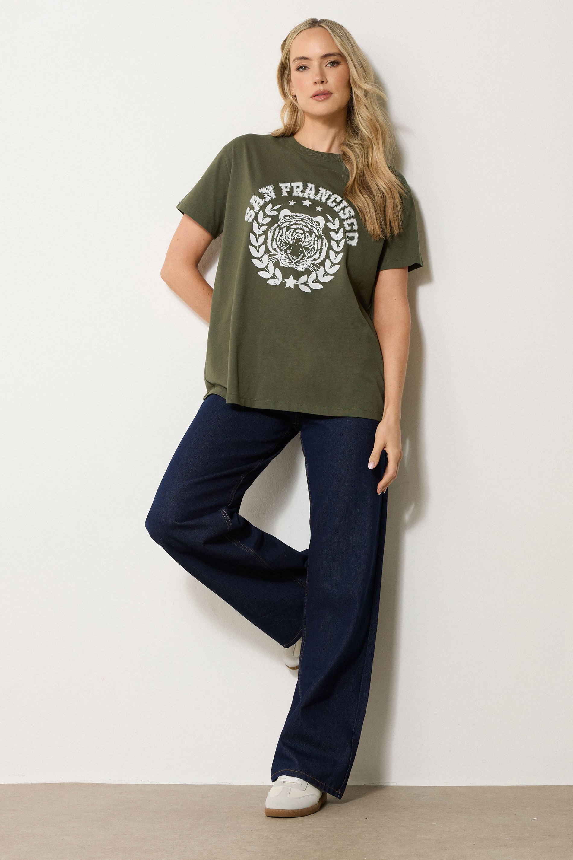 LTS Tall Khaki Green Cotton 'San Francisco' Slogan T-Shirt | Long Tall Sally 2