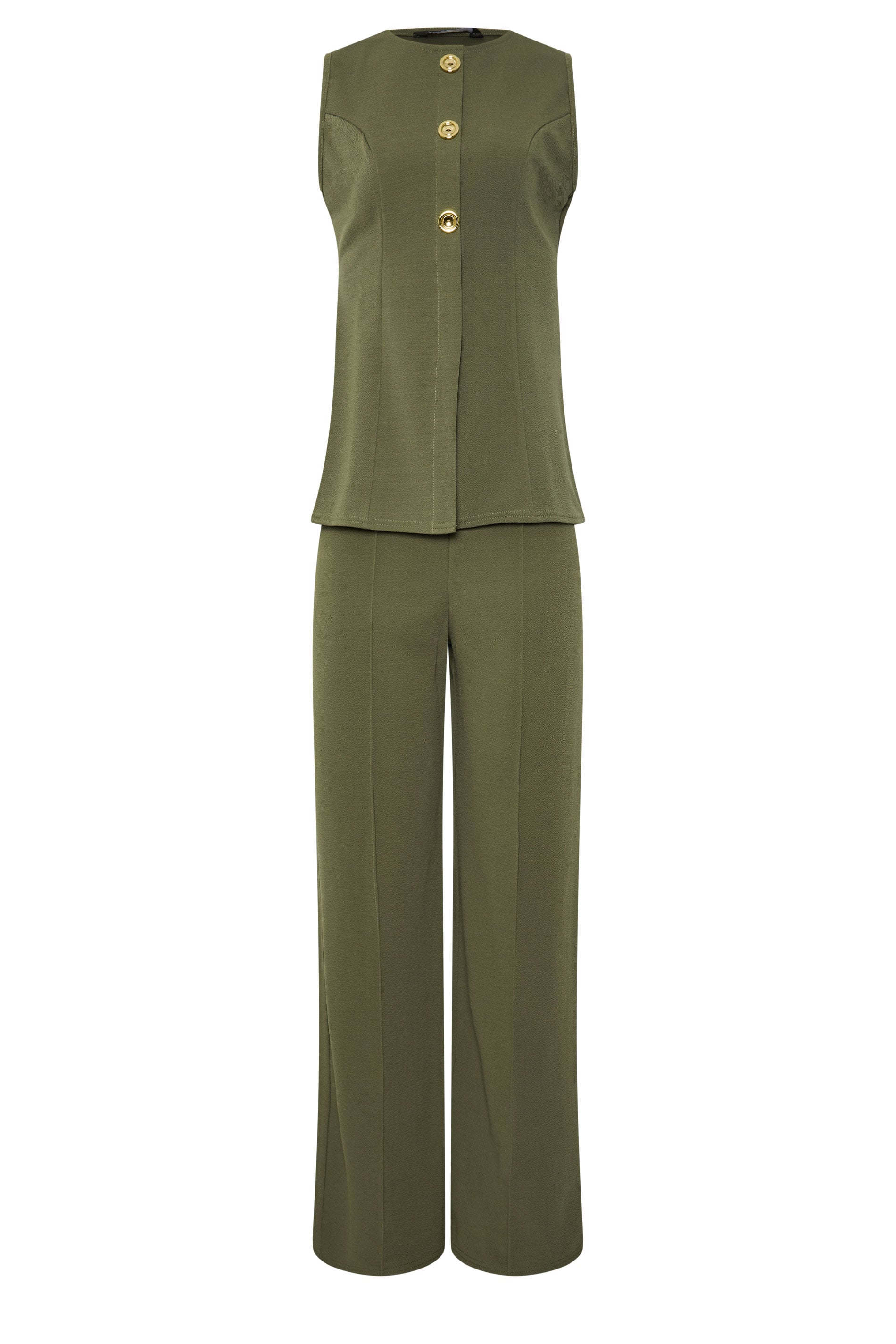 LTS Tall Women's Set Khaki Green Textured Waistcoat & Wide Leg Trousers | Long Tall Sally 5