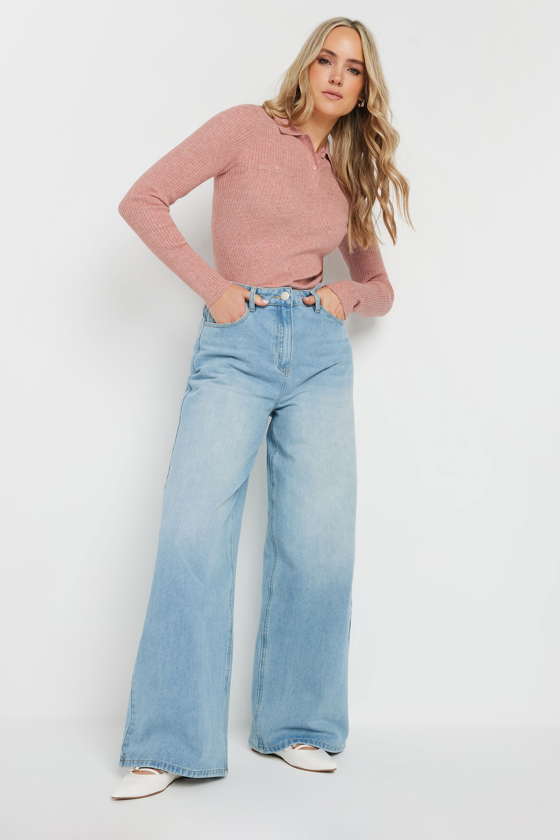 LTS Tall Pink Marl Knitted Polo Top | Long Tall Sally 3