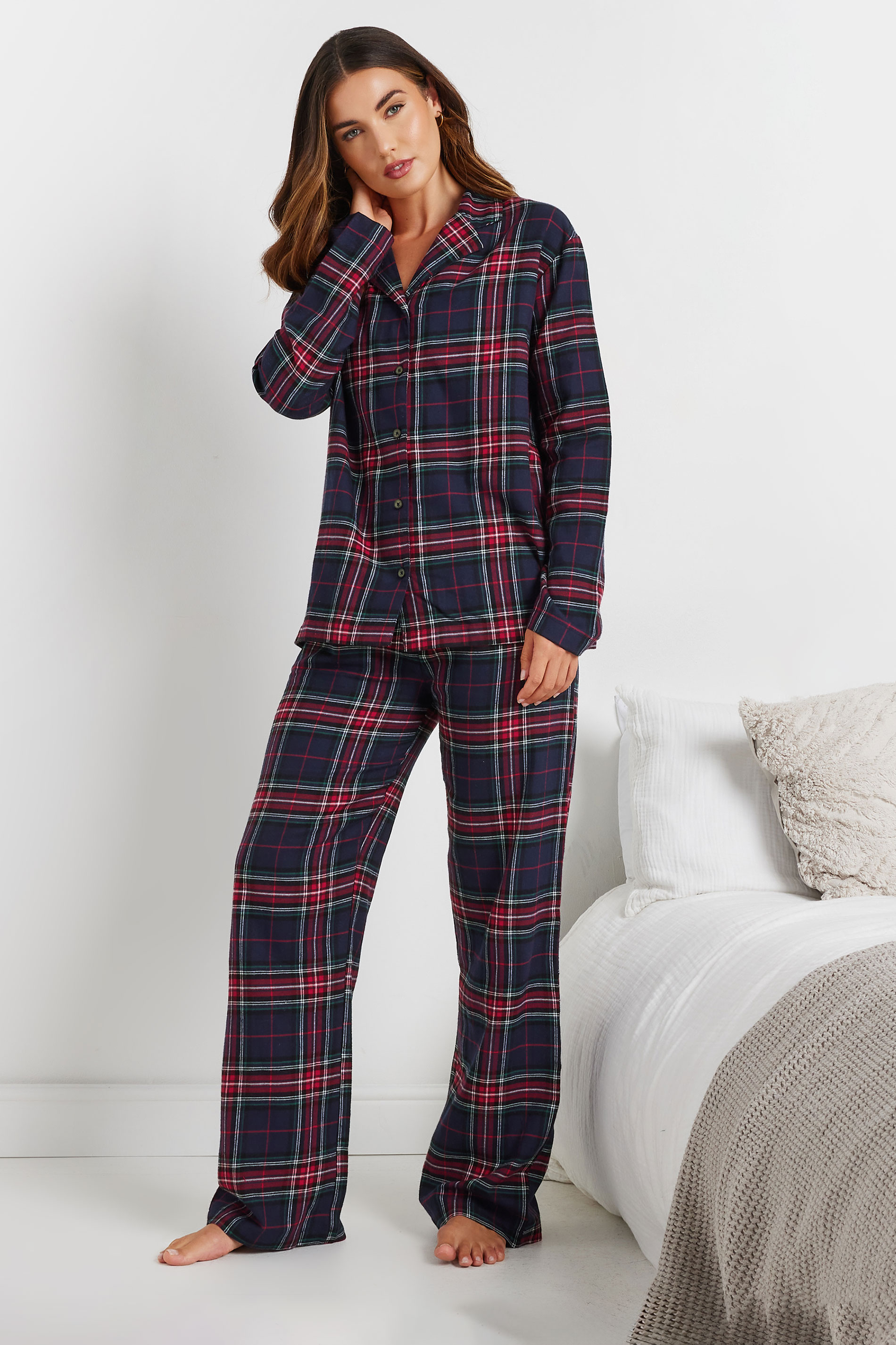 LTS Tall Navy Blue Woven Check Pyjama Set | Long Tall Sally 1