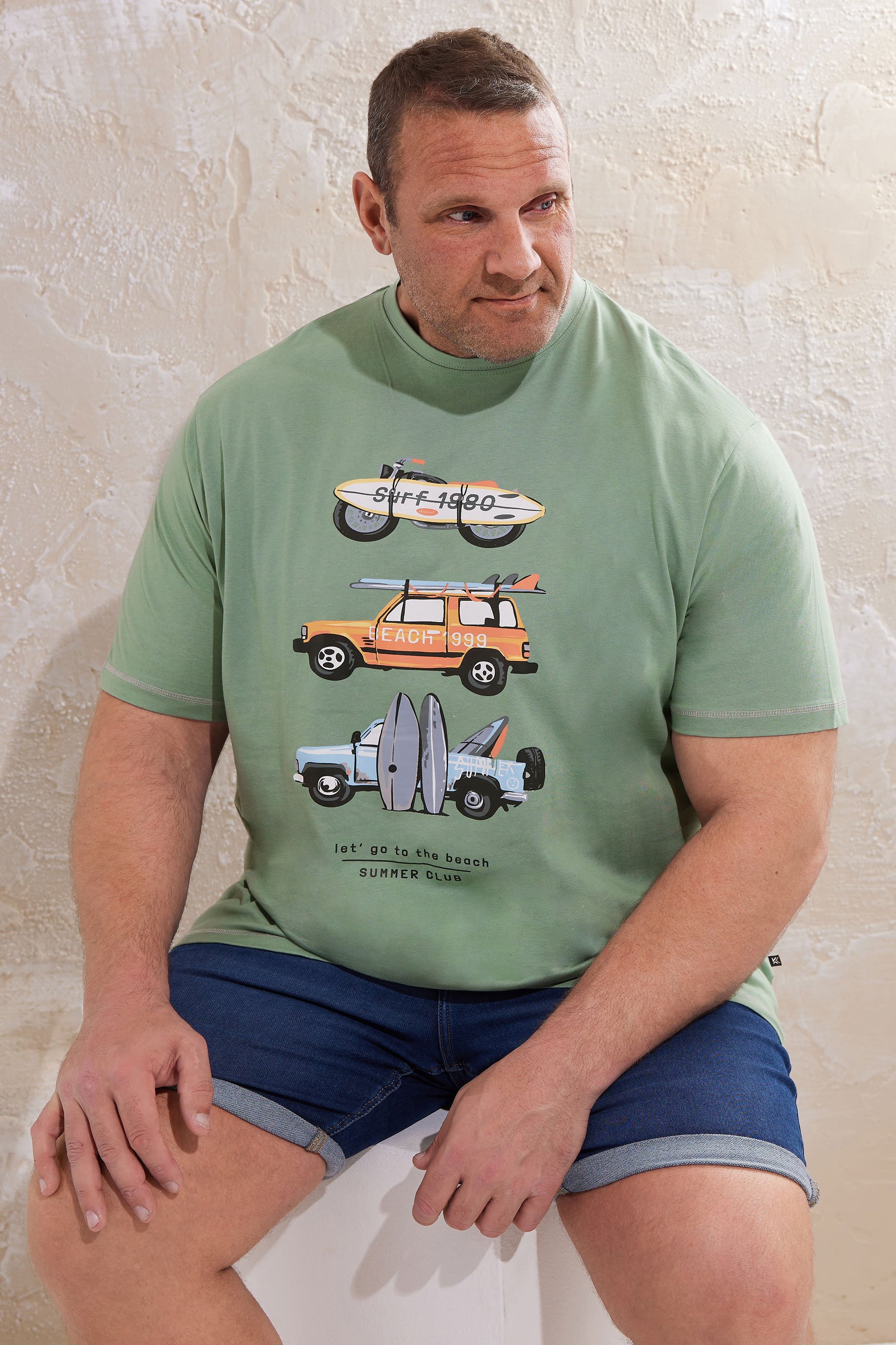 KAM Big & Tall Sage Green 'Summer Club' T-Shirt | BadRhino 1