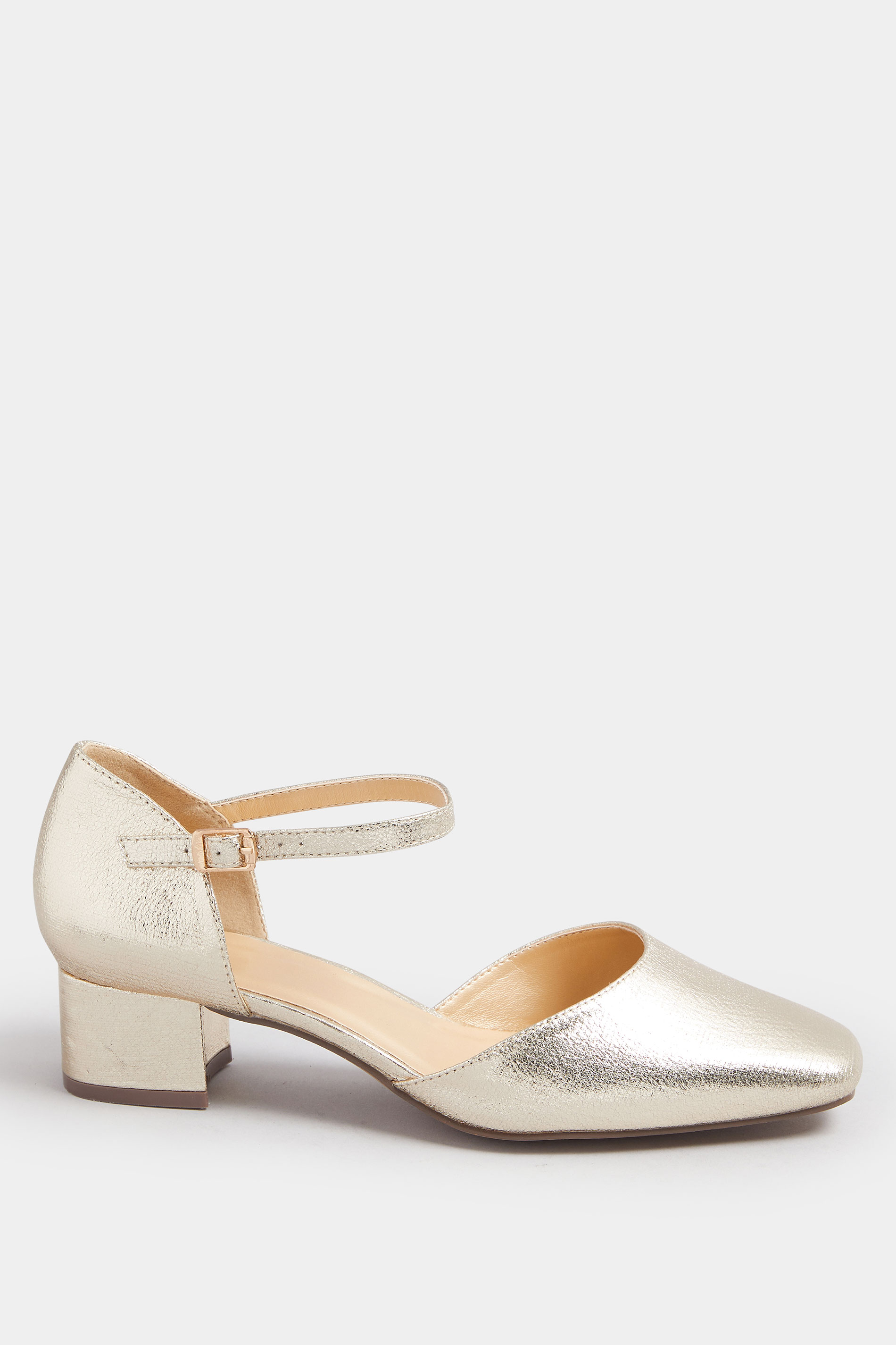 Gold Faux Leather Block Heel Court Shoes In Extra Wide EEE Fit | Yours Clothing 4