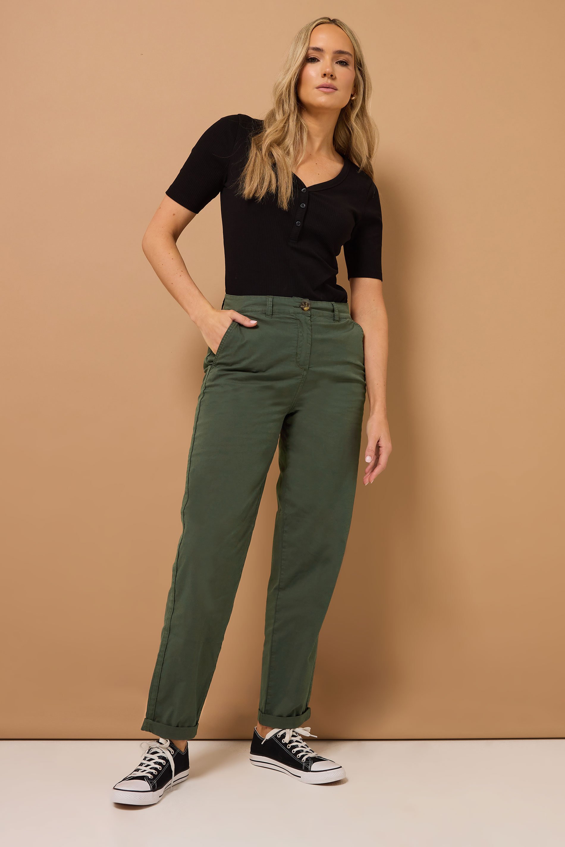 LTS Tall Khaki Green Cotton Straight Leg Chino Jeans | Long Tall Sally 1