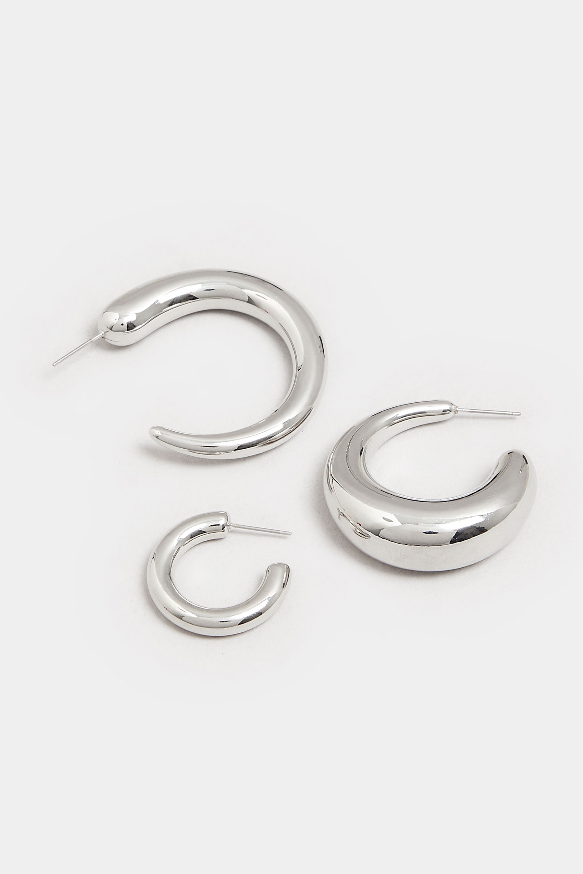 3 PACK Silver Tone Hoop Earrings Set | Yours Clothing 4