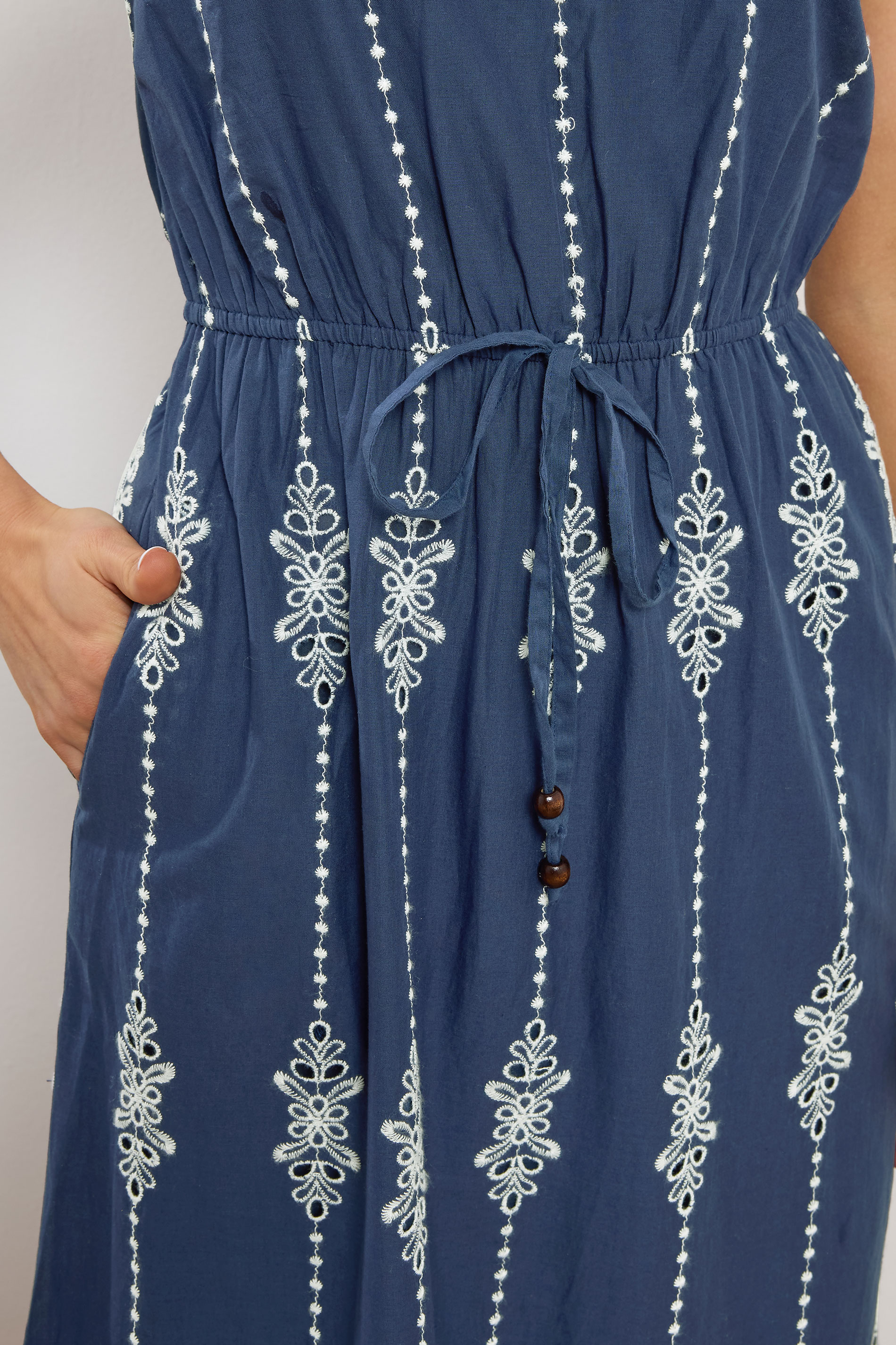 LTS Tall Women's Navy Blue Floral Embroidered Cotton Maxi Dress | Long Tall Sally 1
