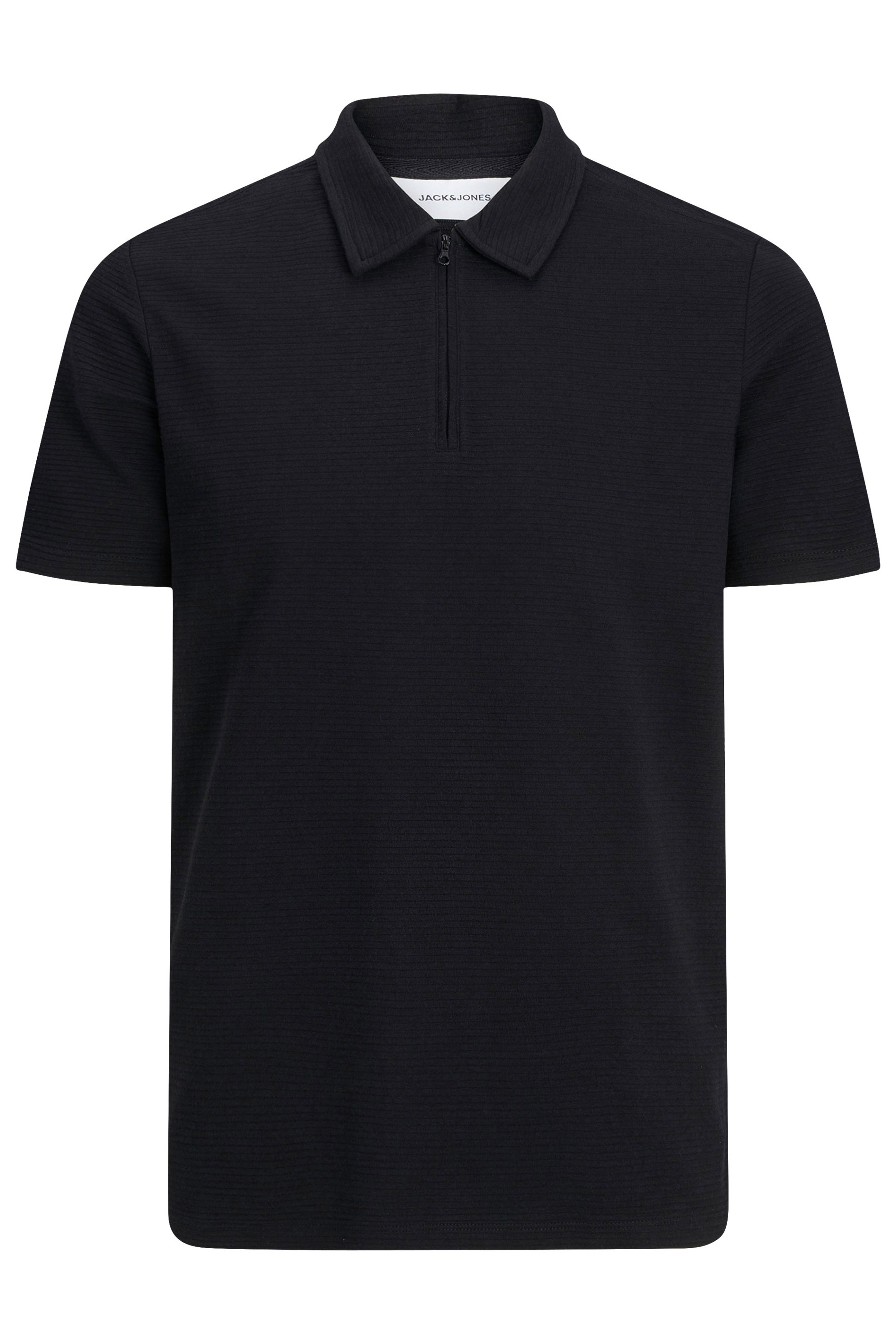 JACK & JONES Big & Tall Black Zip Polo Shirt | BadRhino 2