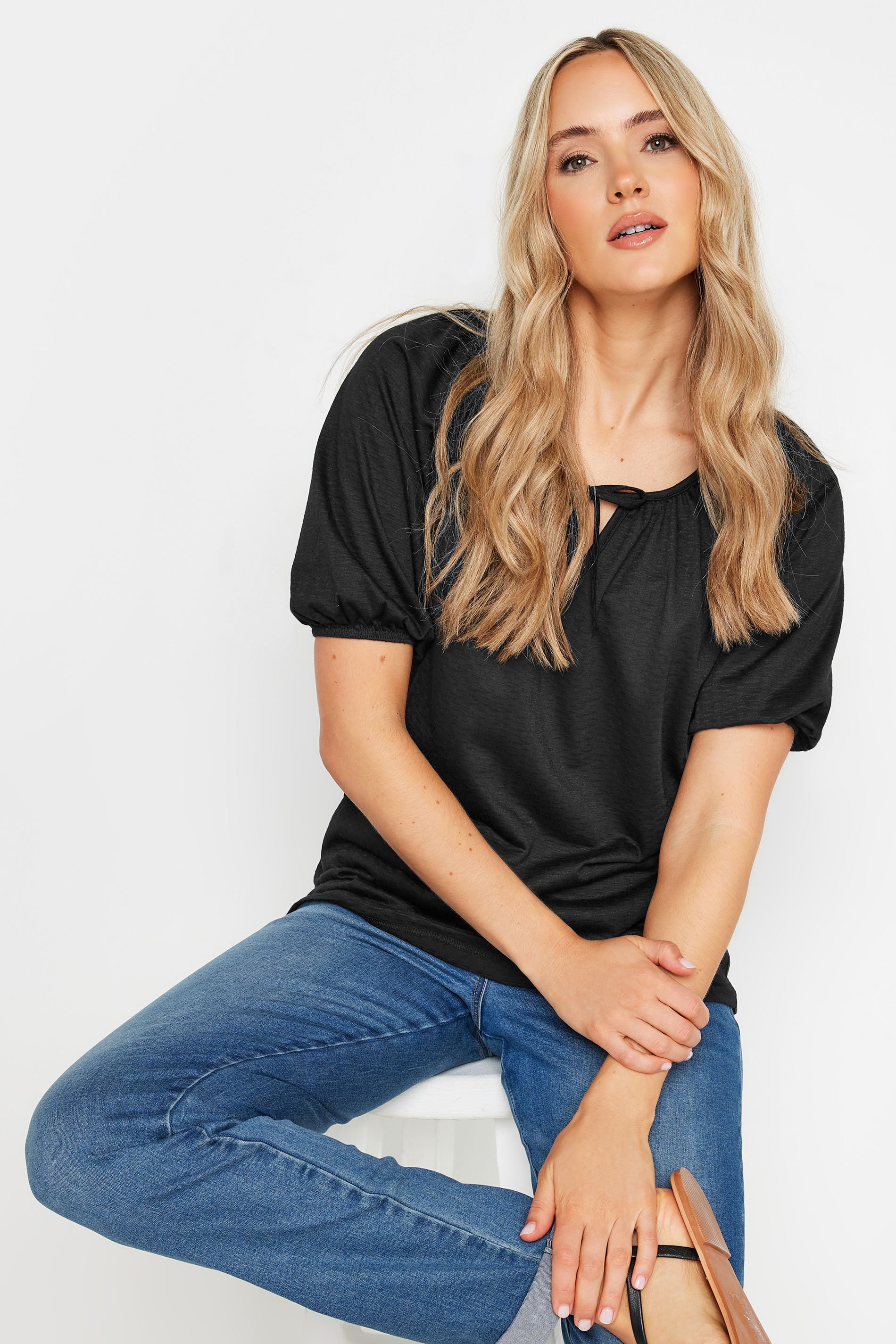 LTS Tall Black Keyhole Tie Top | Long Tall Sally