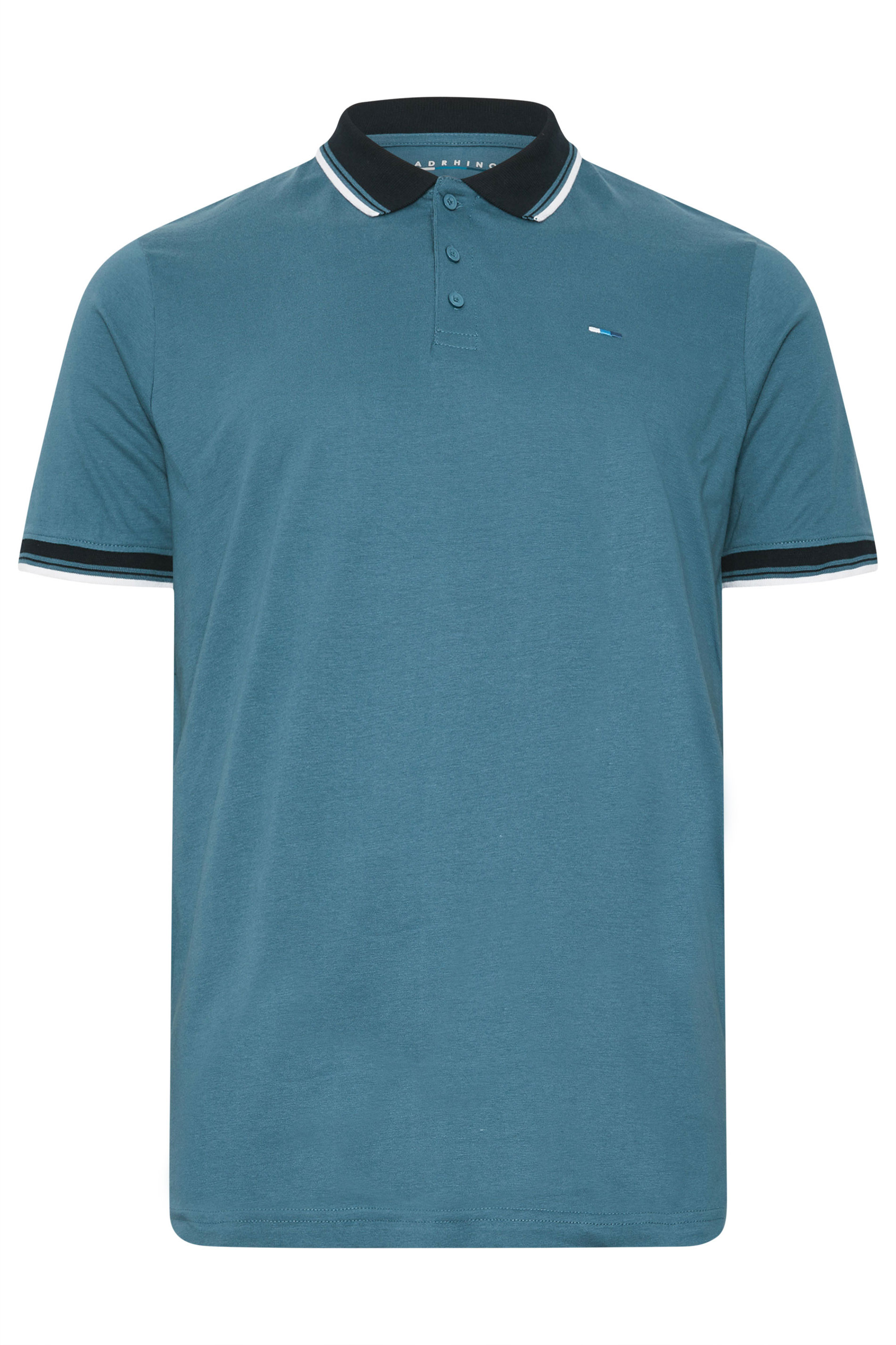 BadRhino Big & Tall Blue Contrast Tipped Detail Polo Shirt | BadRhino 6