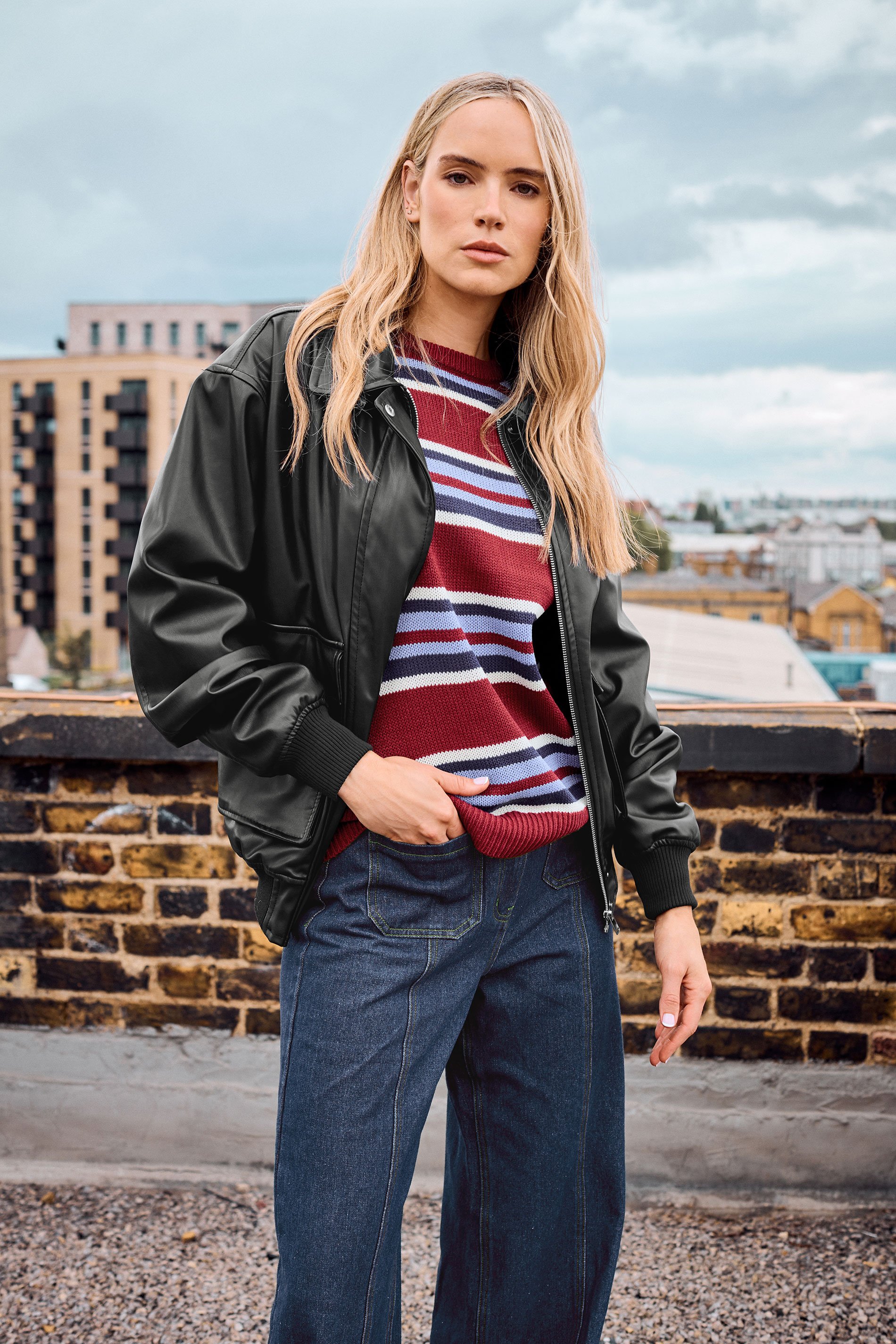 LTS Tall Black Faux Leather Pocket Trucker Jacket | Long Tall Sally 1