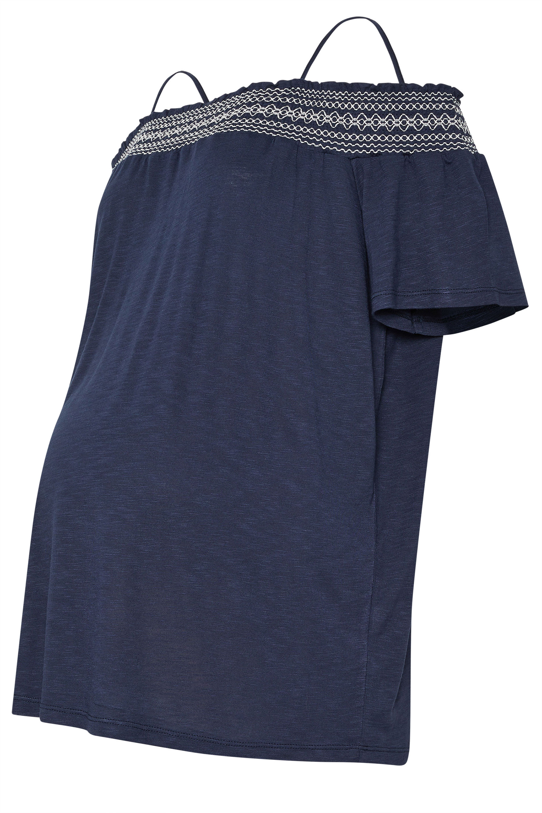 LTS Tall Maternity Navy Blue Embroidered Bardot Top | Long Tall Sally 5