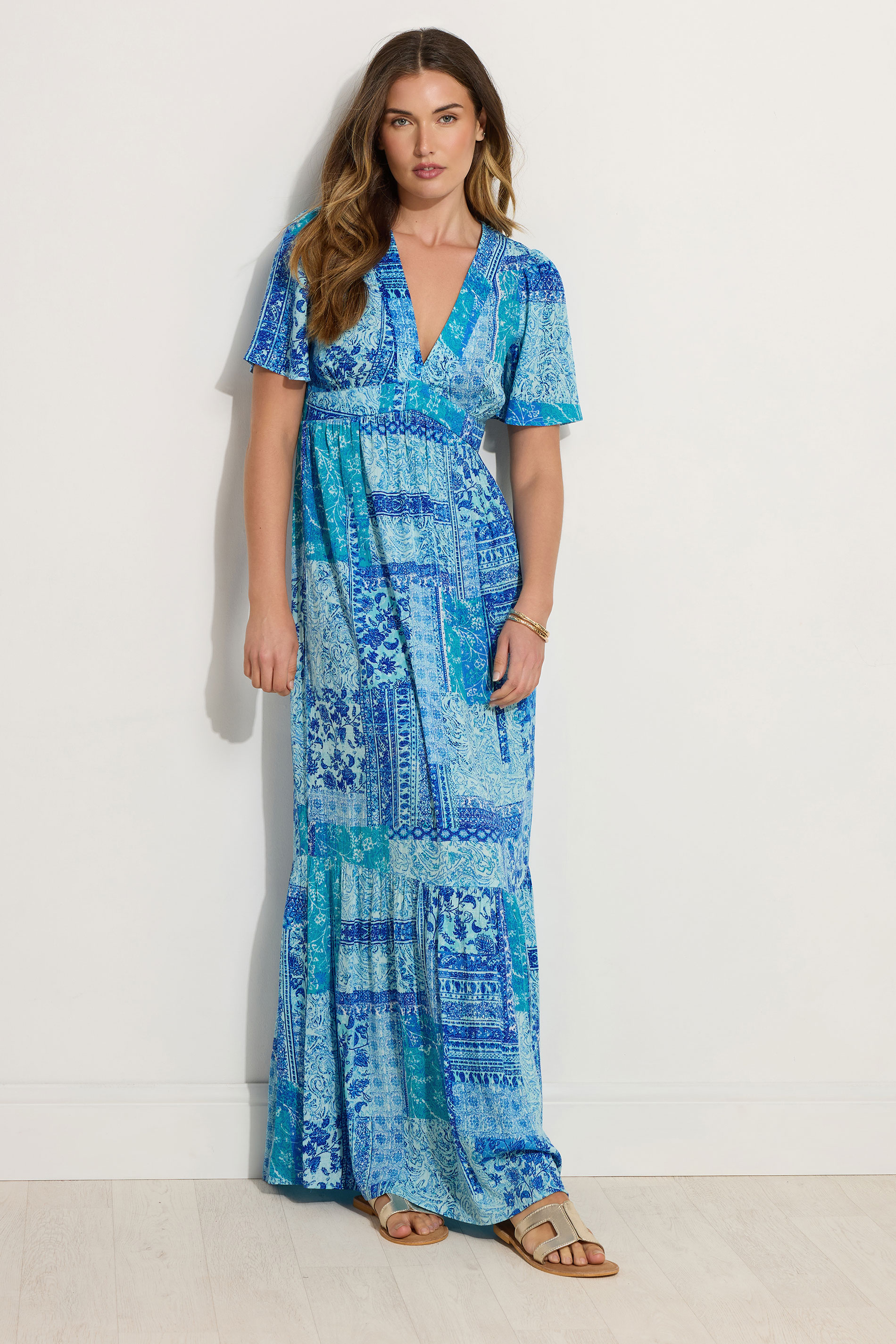 LTS Tall Blue Crinkle Tile Print Maxi Dress | Long Tall Sally 2