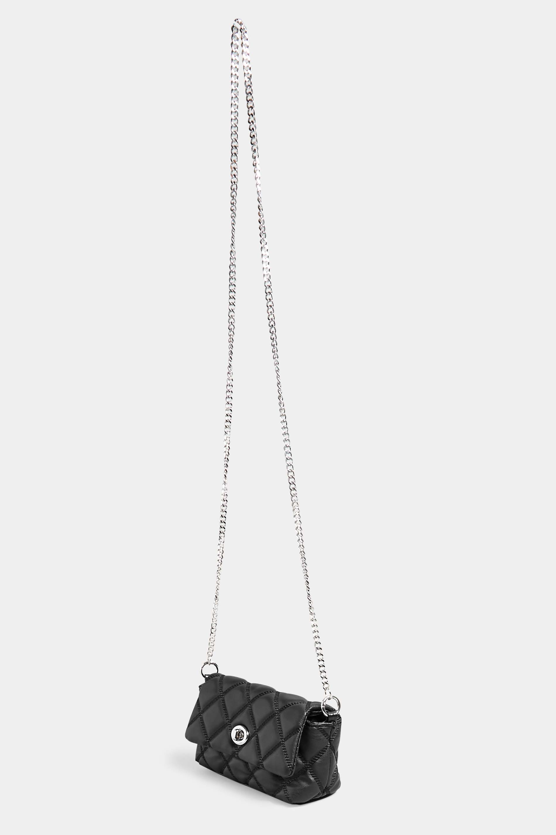 Black Quilted Diamante Strap Cross Body Bag | Yours Clothing 3