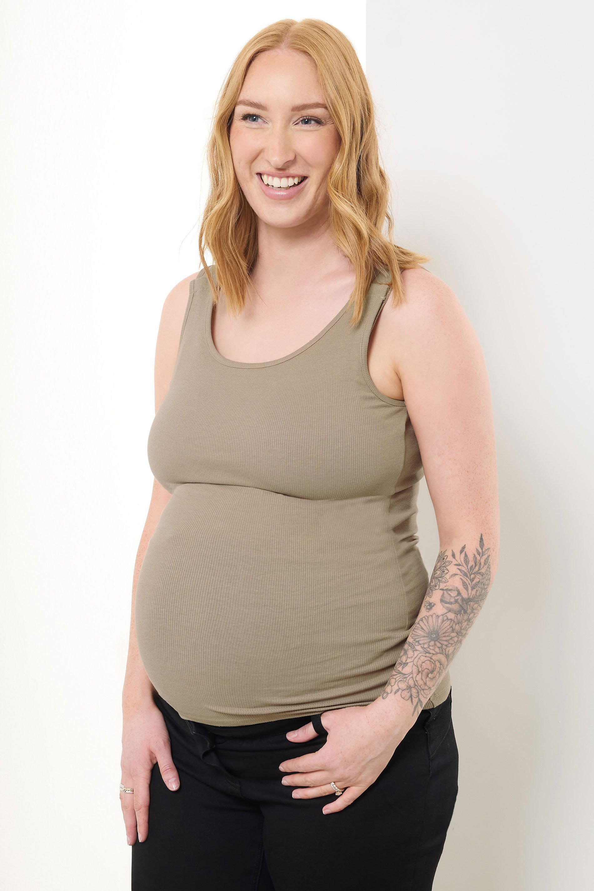 LTS Tall Womens Maternity Beige Brown Popper Fastening Nursing Vest | Long Tall Sally 1