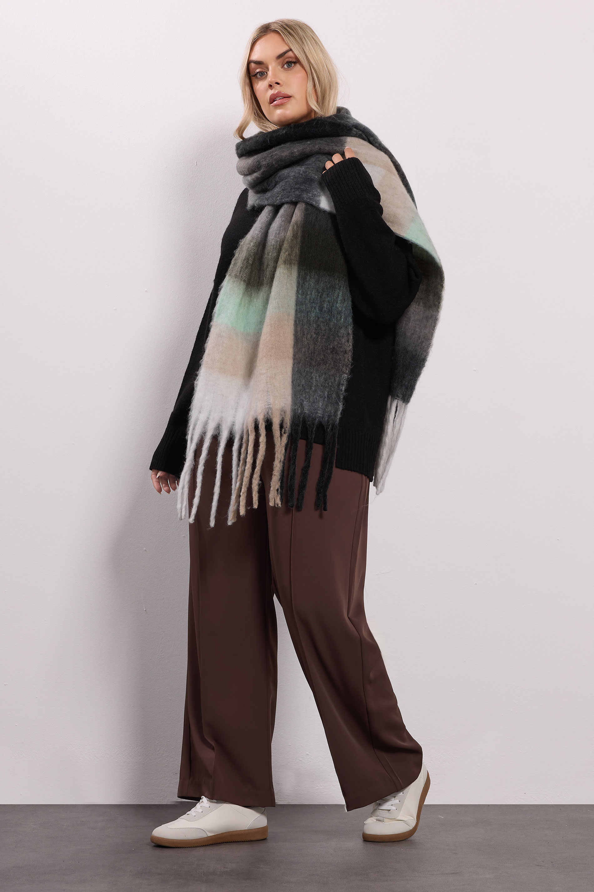 Green Checked Soft Touch Scarf | Yours Clothing 2