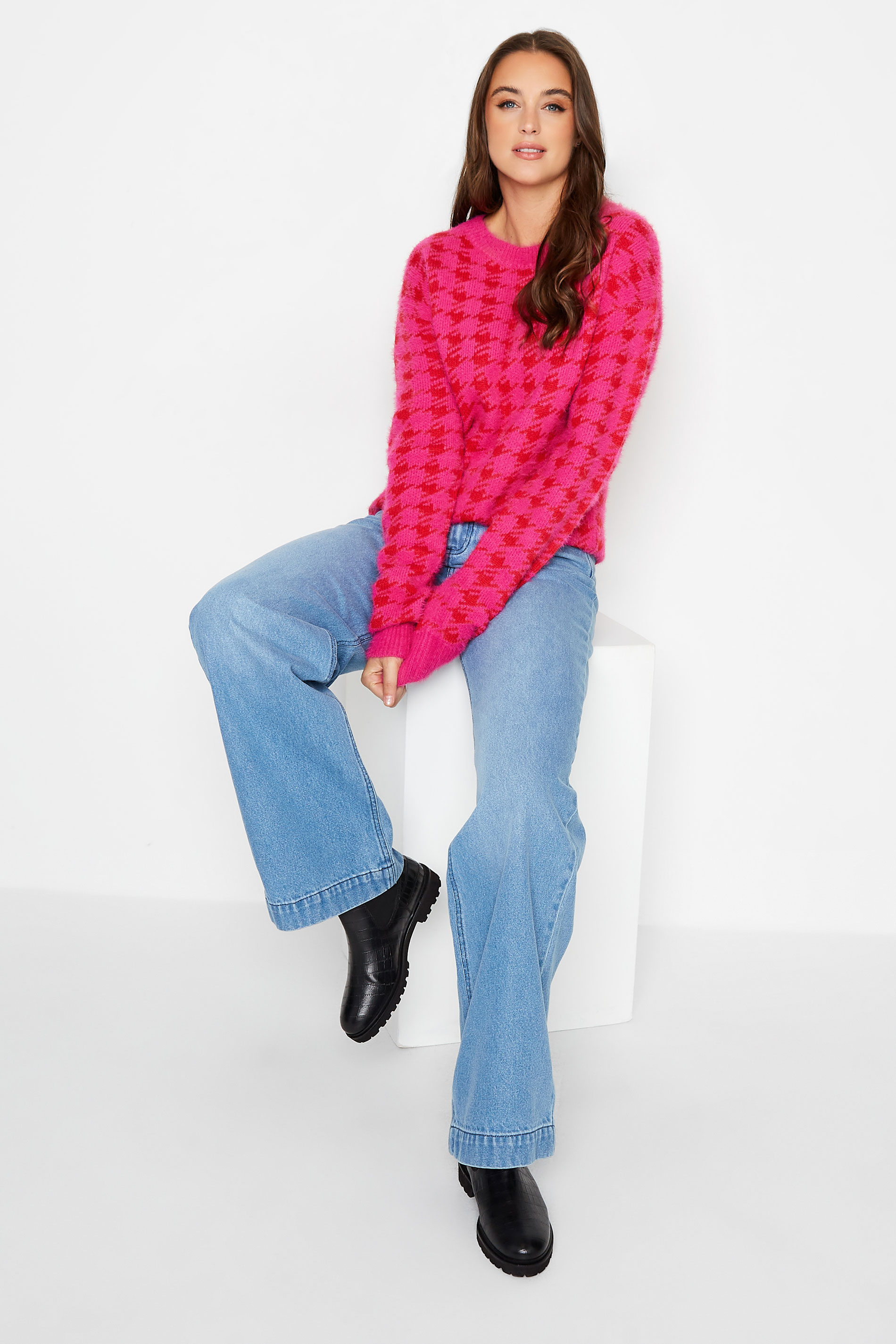 LTS Tall Pink Dogtooth Check Jumper | Long Tall Sally 2