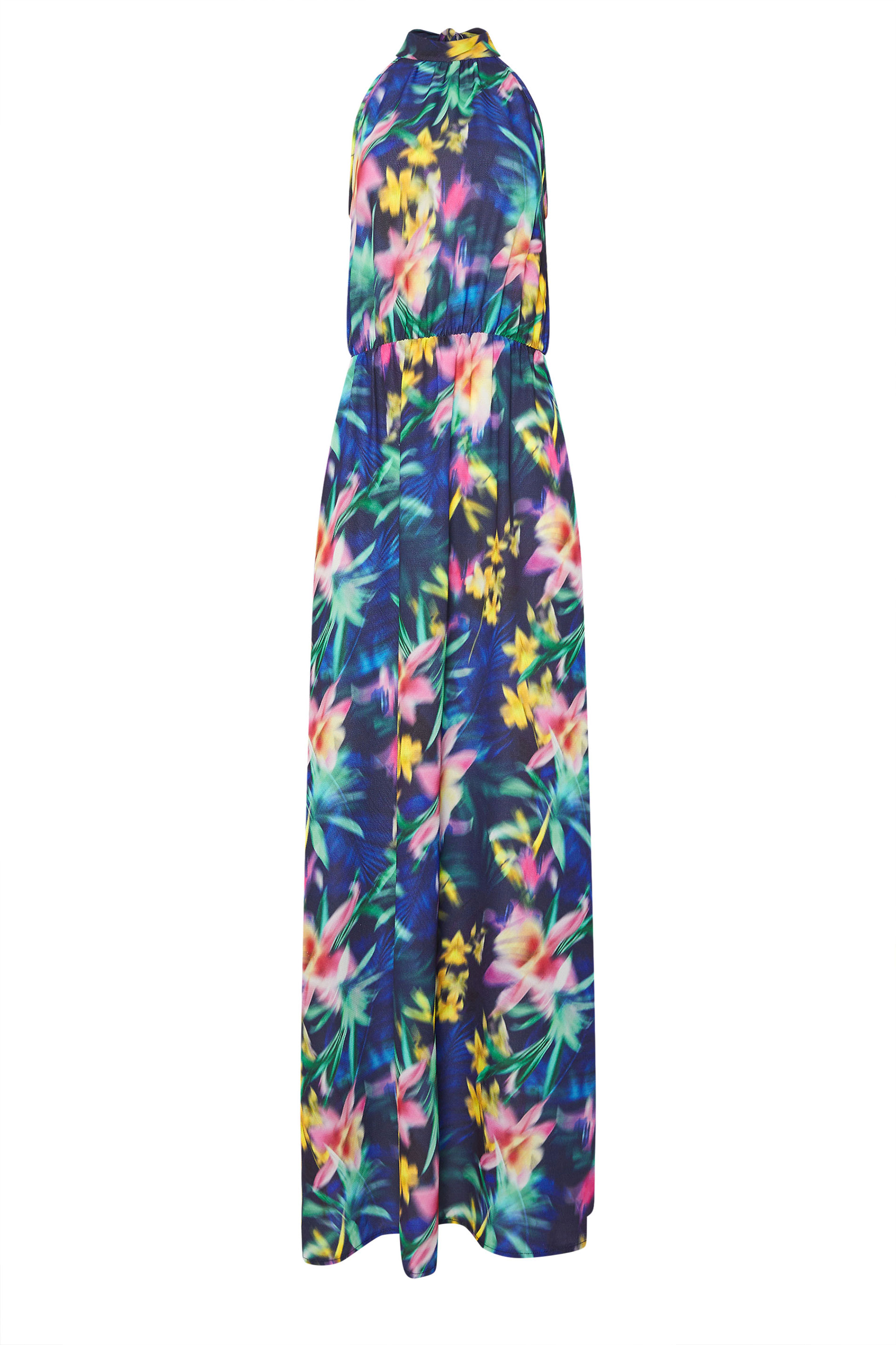 LTS Tall Navy Blue Abstract Floral Halter Neck Maxi Dress | Long Tall Sally 6