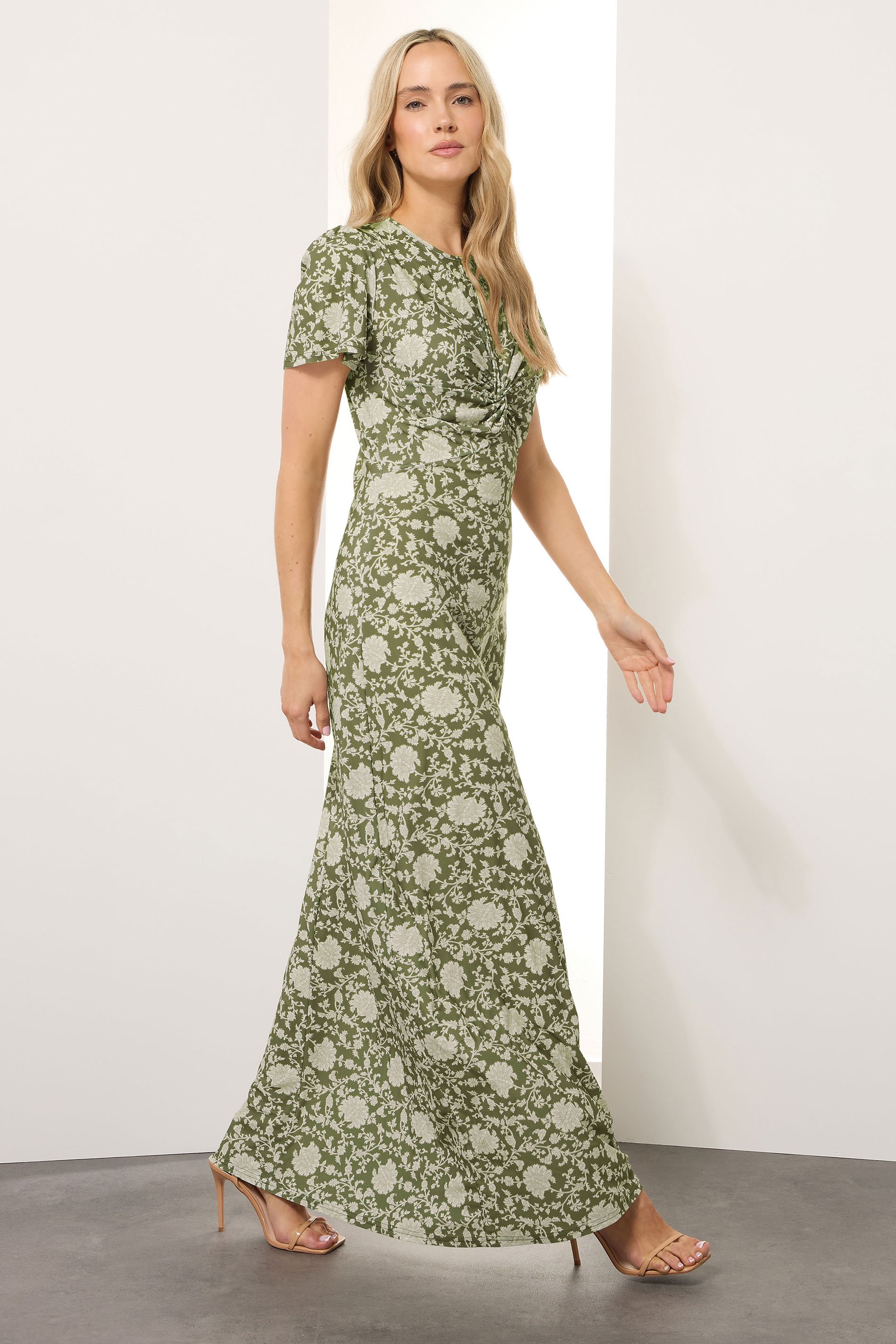 LTS Tall Green Floral Ruched Maxi Dress | Long Tall Sally 2