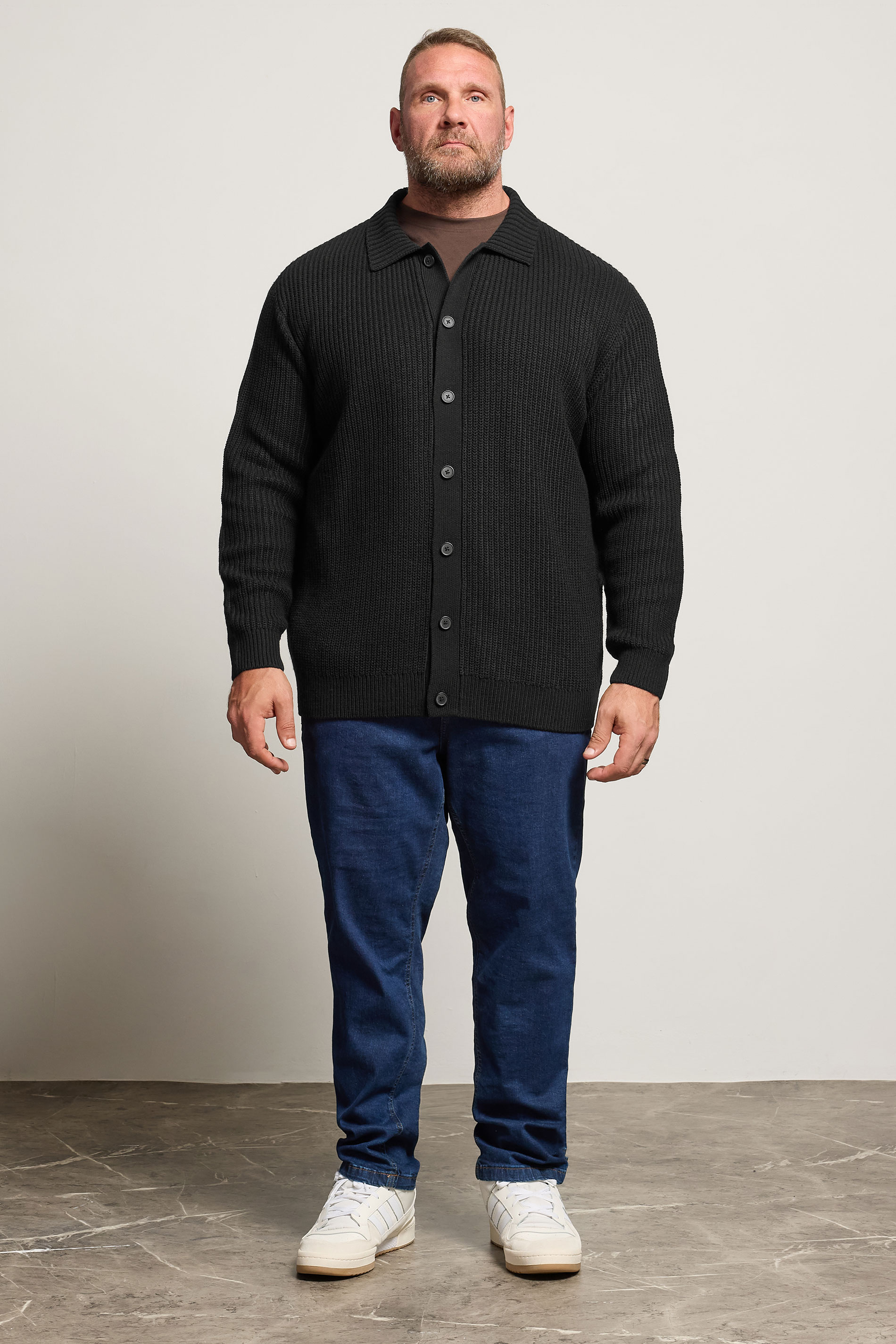 BadRhino Big & Tall Black Long Sleeve Knitted Shirt | BadRhino 4
