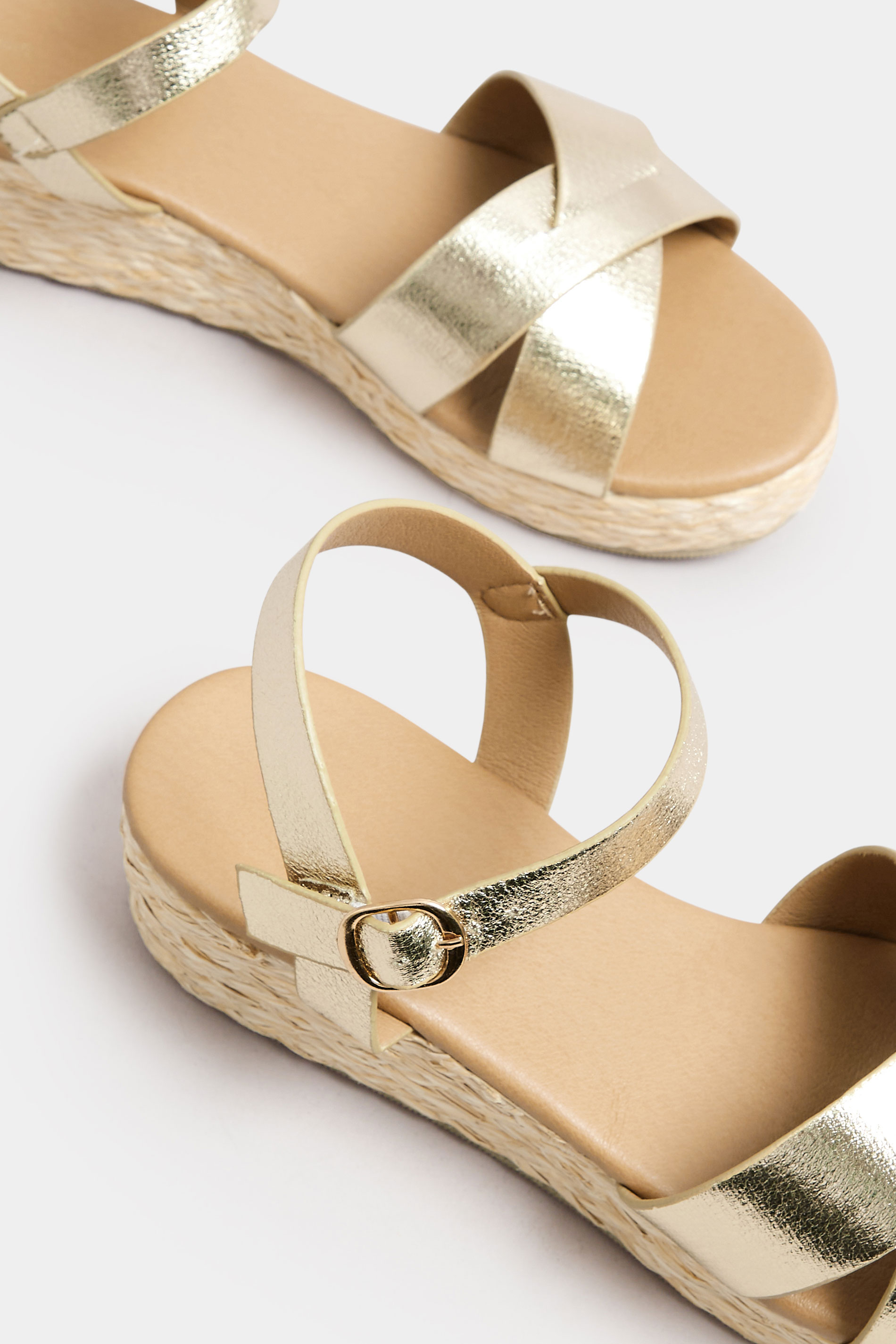 Gold Cross Strap Platform Wedge Sandals In Wide E Fit & Extra Wide EEE Fit | Yours Clothing 5
