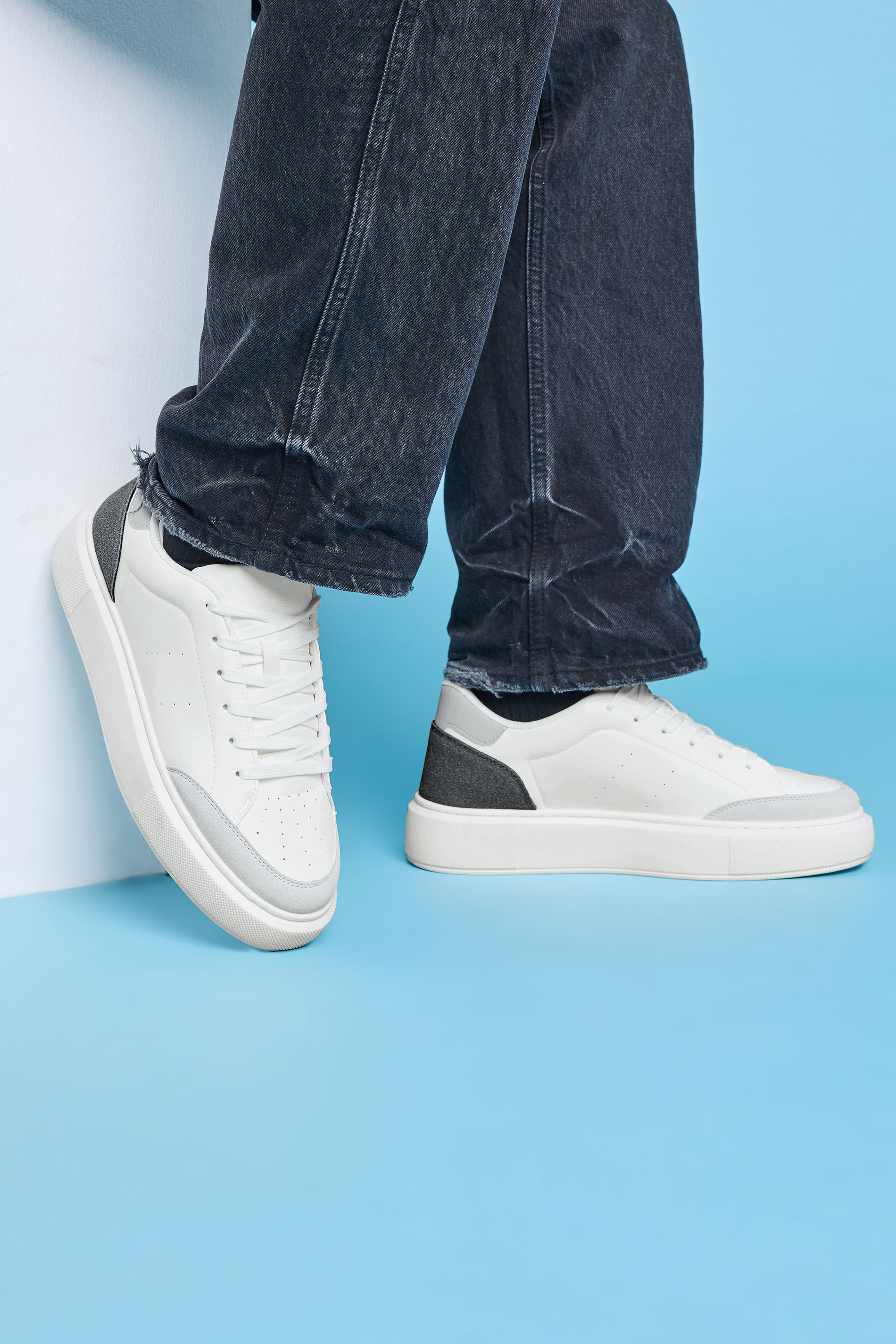 JACK & JONES White & Grey Court PU Trainer | BadRhino 1