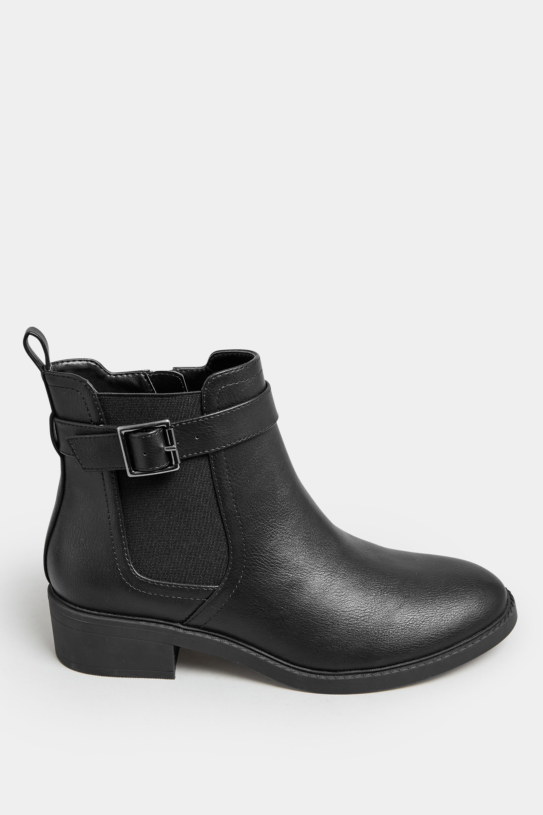 Black Buckle Faux Leather Ankle Boots In Wide E Fit & Extra Wide EEE Fit | Yours Clothing 3