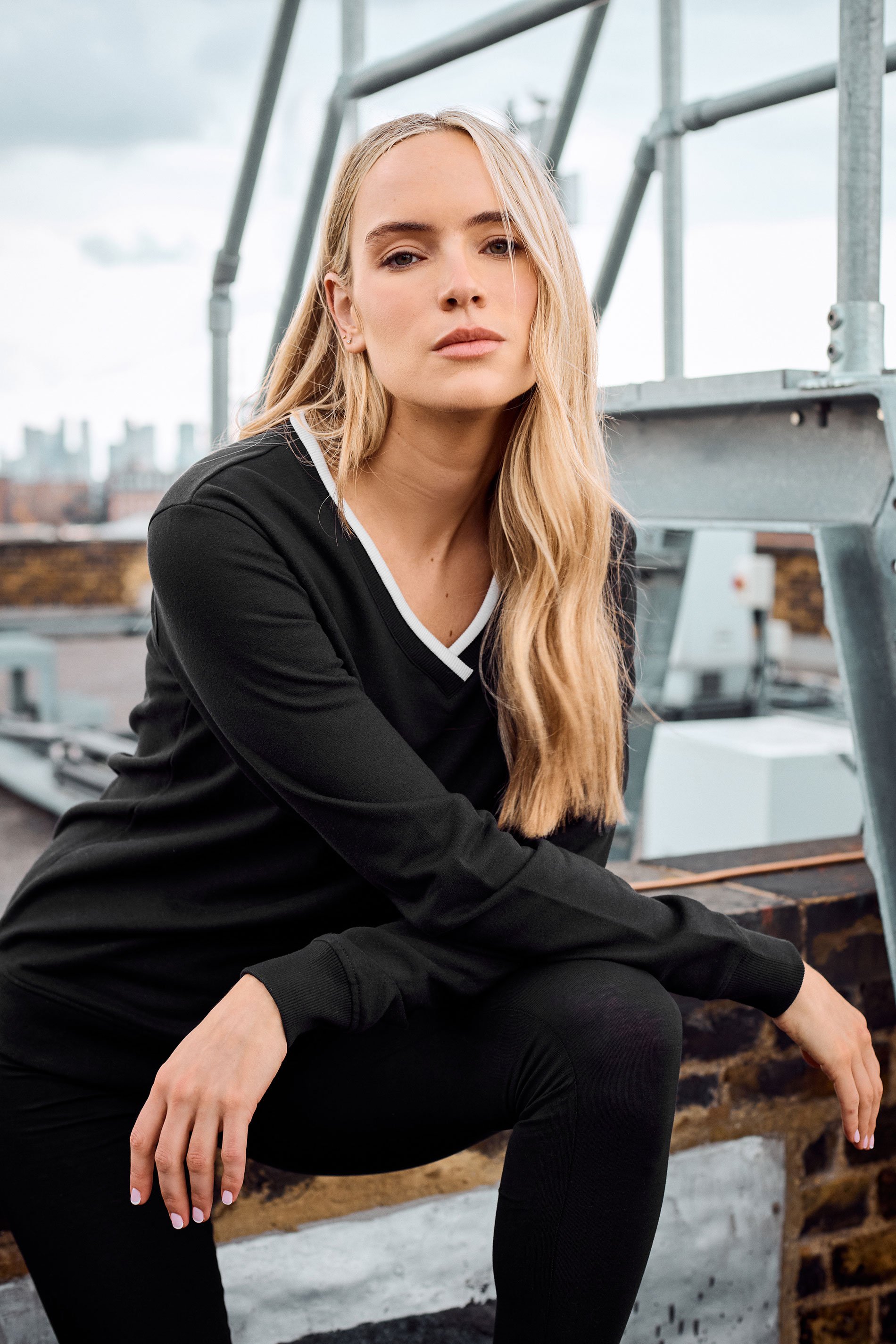 LTS Tall Black Contrast Ribbed Trim Sweatshirt | Long Tall Sally 1