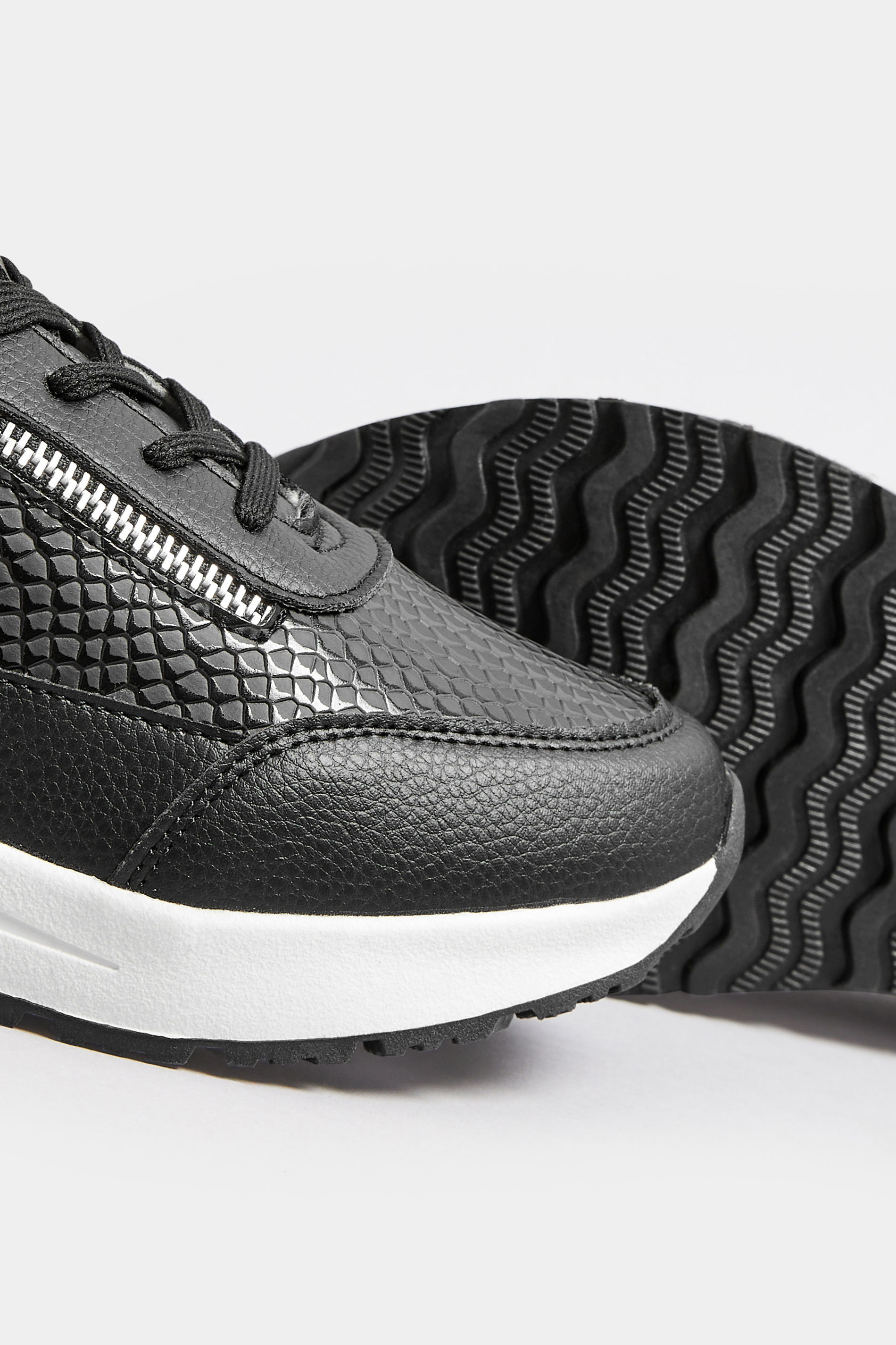 Black & Silver Zip Detail Trainers In Wide E Fit | Yours Clothing  5